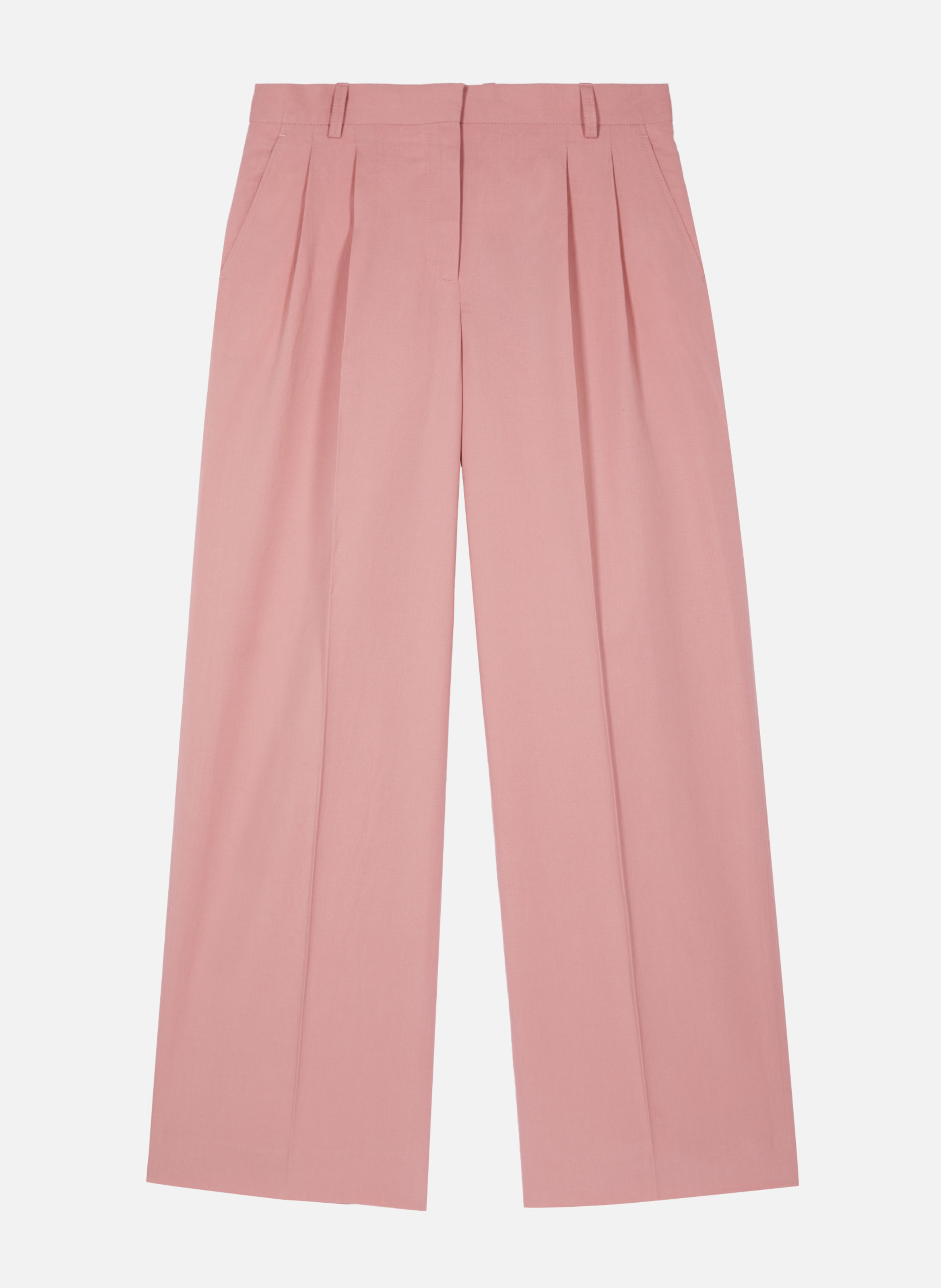 Pantalon de tailleur à pinces large en lin et coton THE KOOPLES Rose