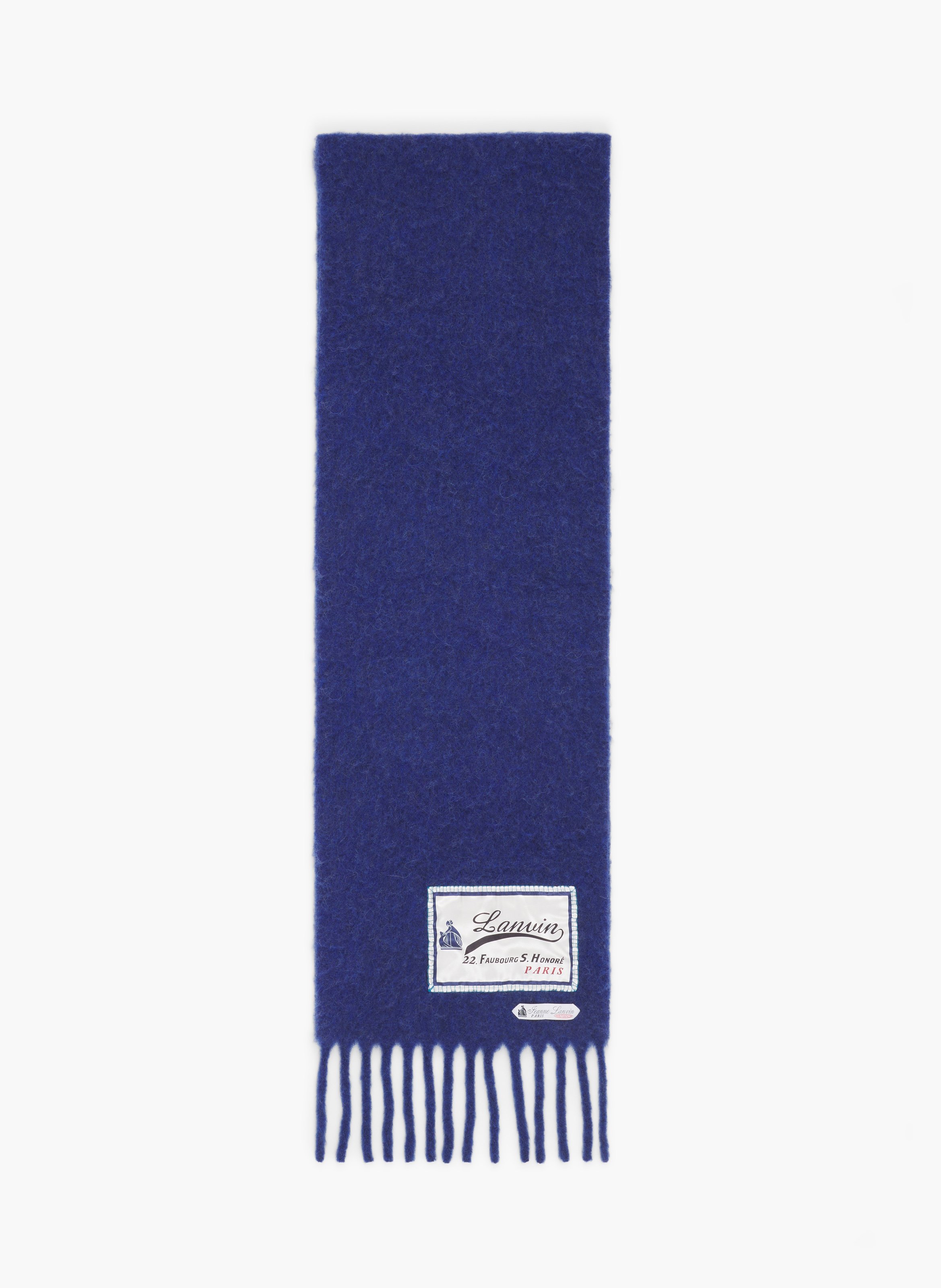 Écharpe à franges étiquette 22 faubourg en laine LANVIN Bleu