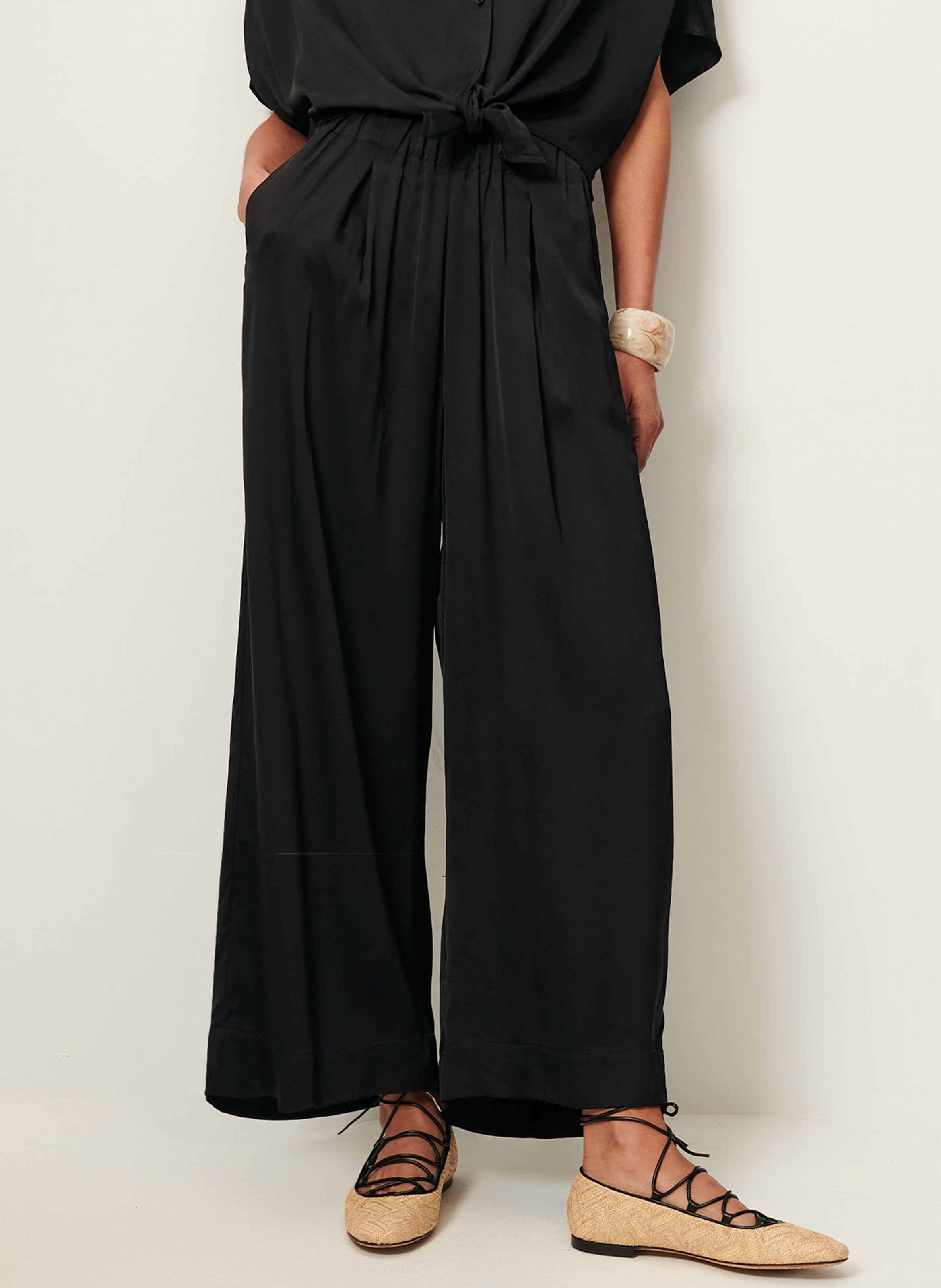 Pantalon large taille haute fluide isla night SESSUN Noir