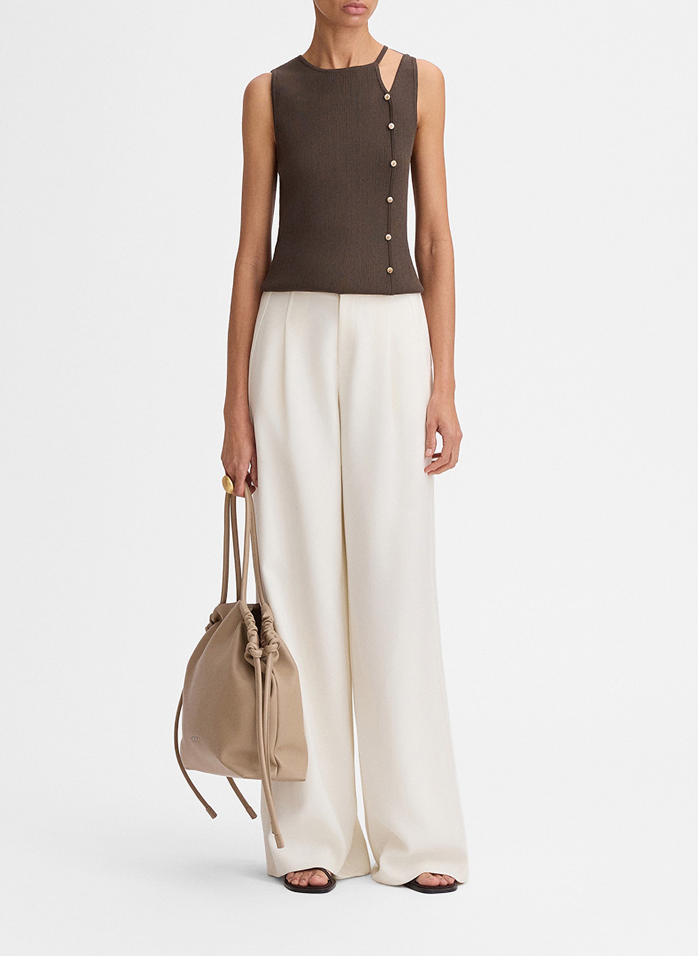 Top droit col rond en maille ceret SIMORRA Marron