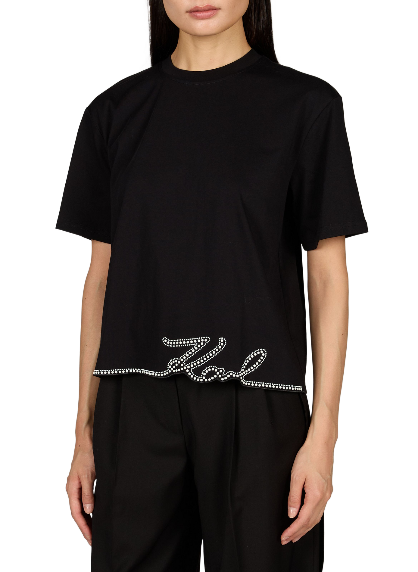 Round neck cotton t-shirt KARL LAGERFELD Black