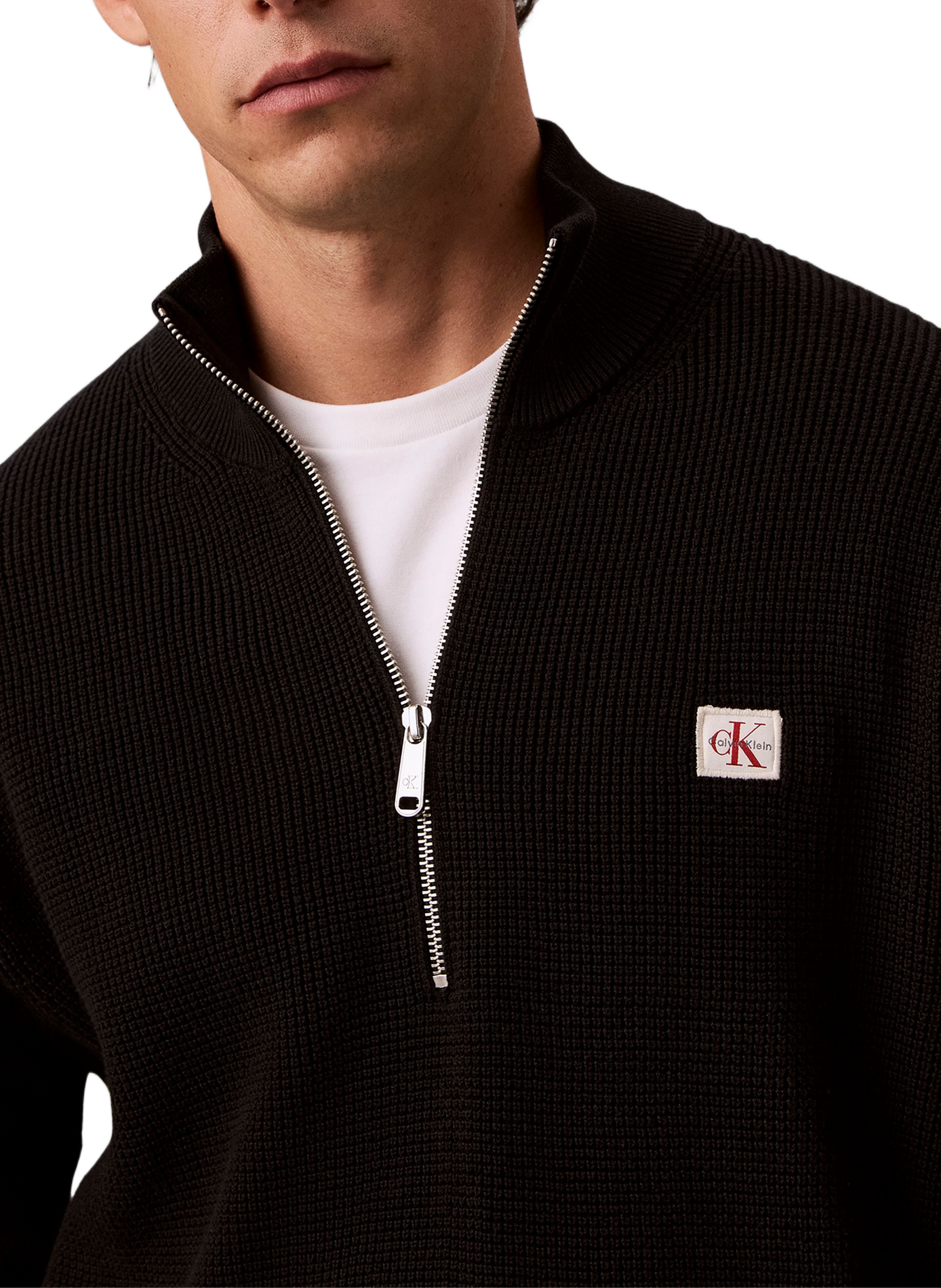 Straight cotton sweater with zip collar CALVIN KLEIN Black