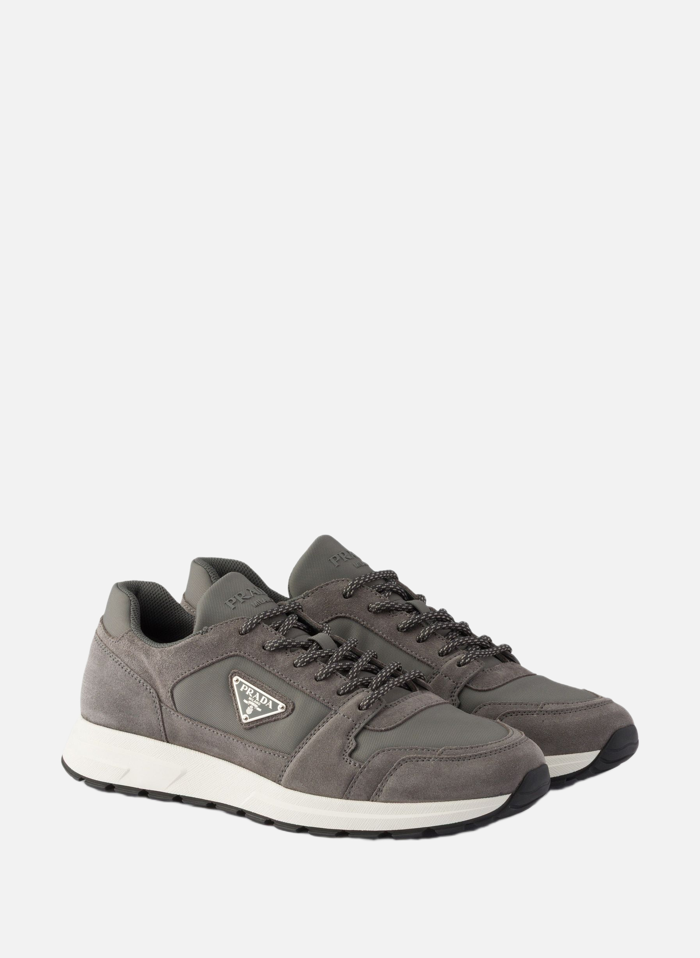 Sneakers prax en daim et re-nylon PRADA Gris