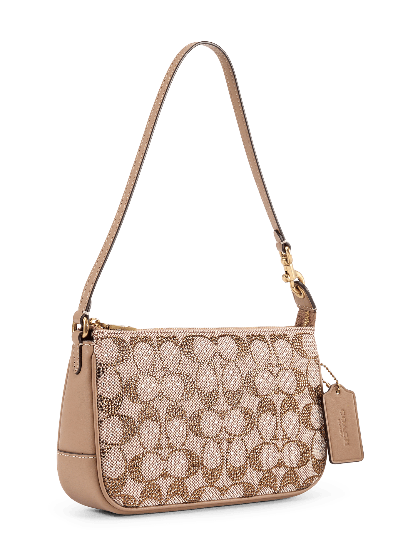 Plaza-Schultertasche mit Strasssteinen COACH Beige