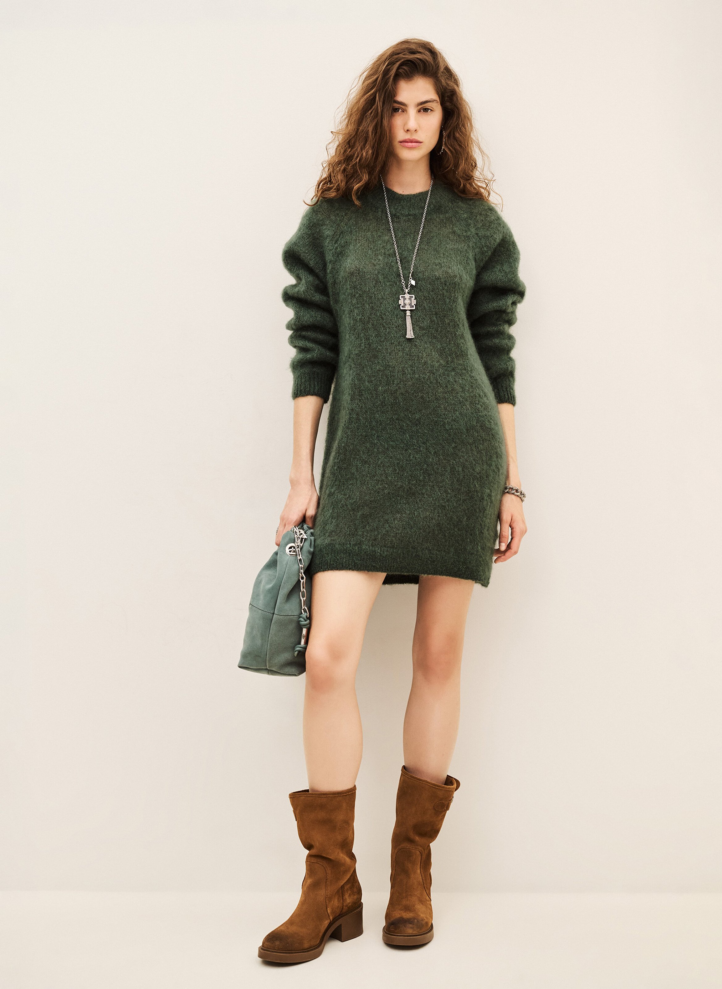 Robe pull courte en laine mélangée funk BA&SH Kaki