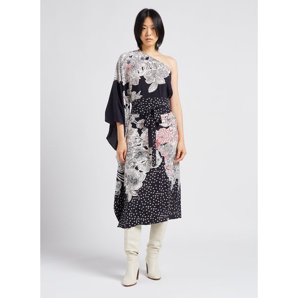 Robe mi-longue imprimé floral en soie