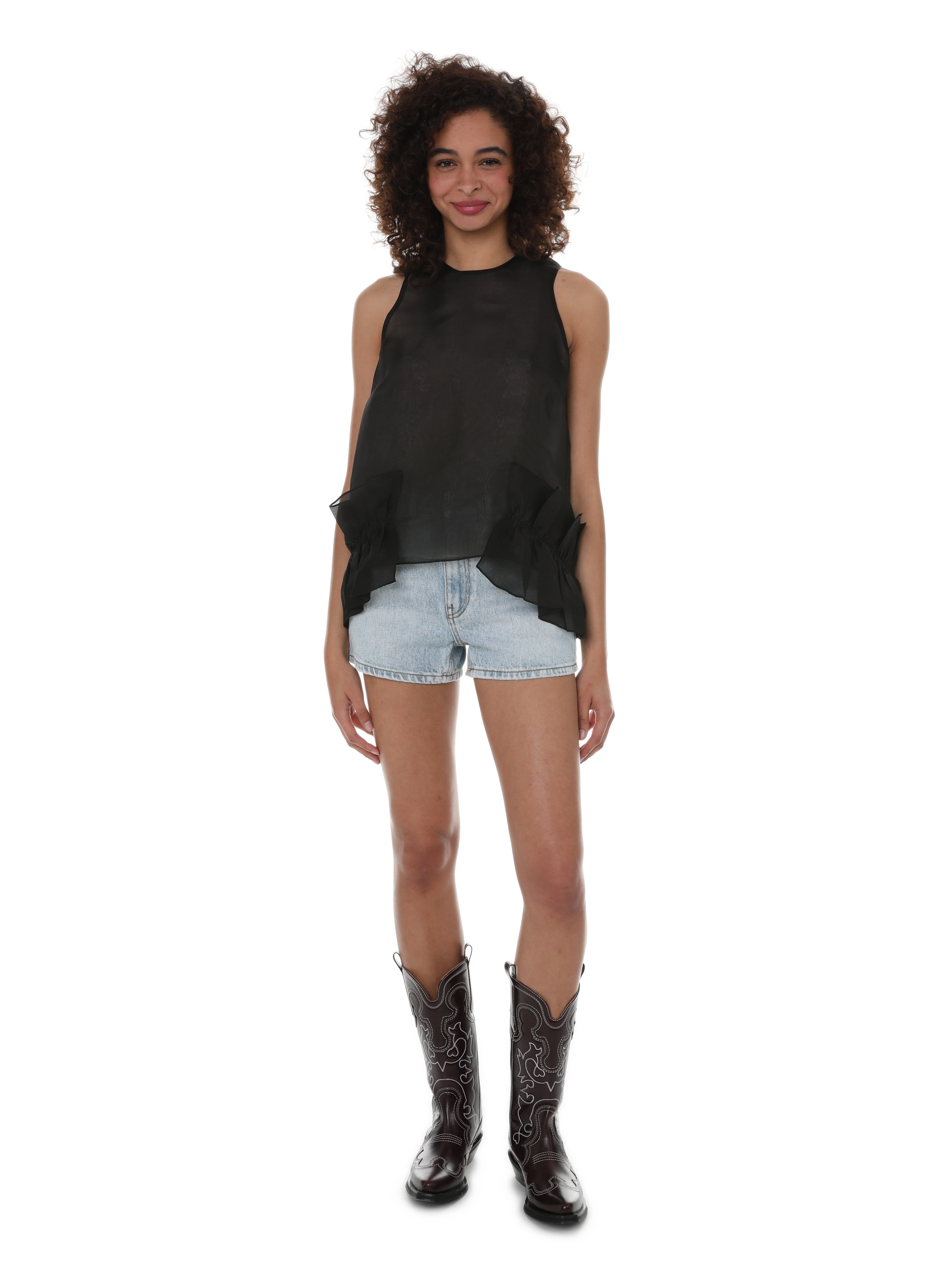 Top à volants en soie BITE STUDIOS Noir