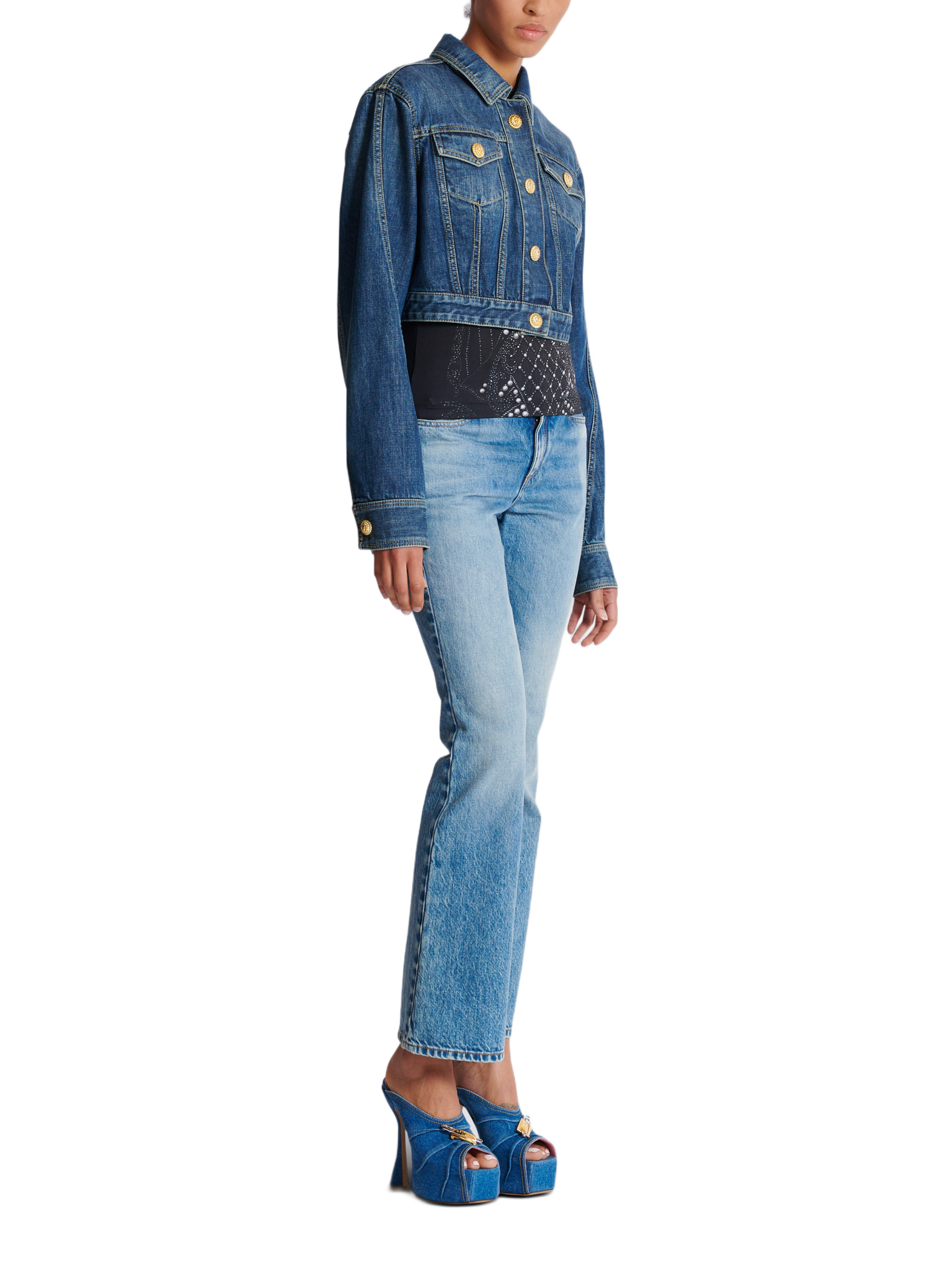 Veste courte en denim BALMAIN Bleu