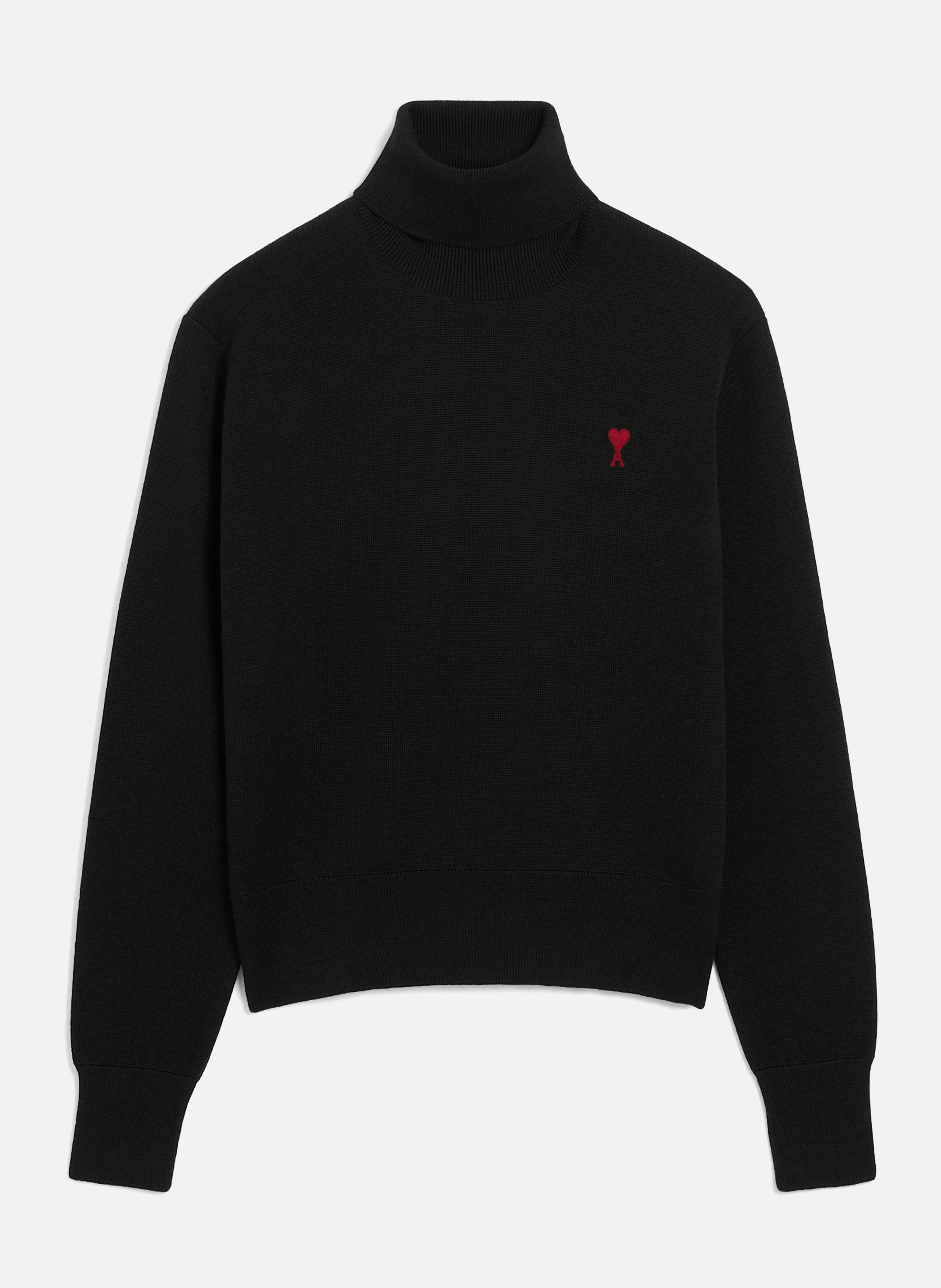 Pull col roulé ami de coeur en laine AMI PARIS Noir
