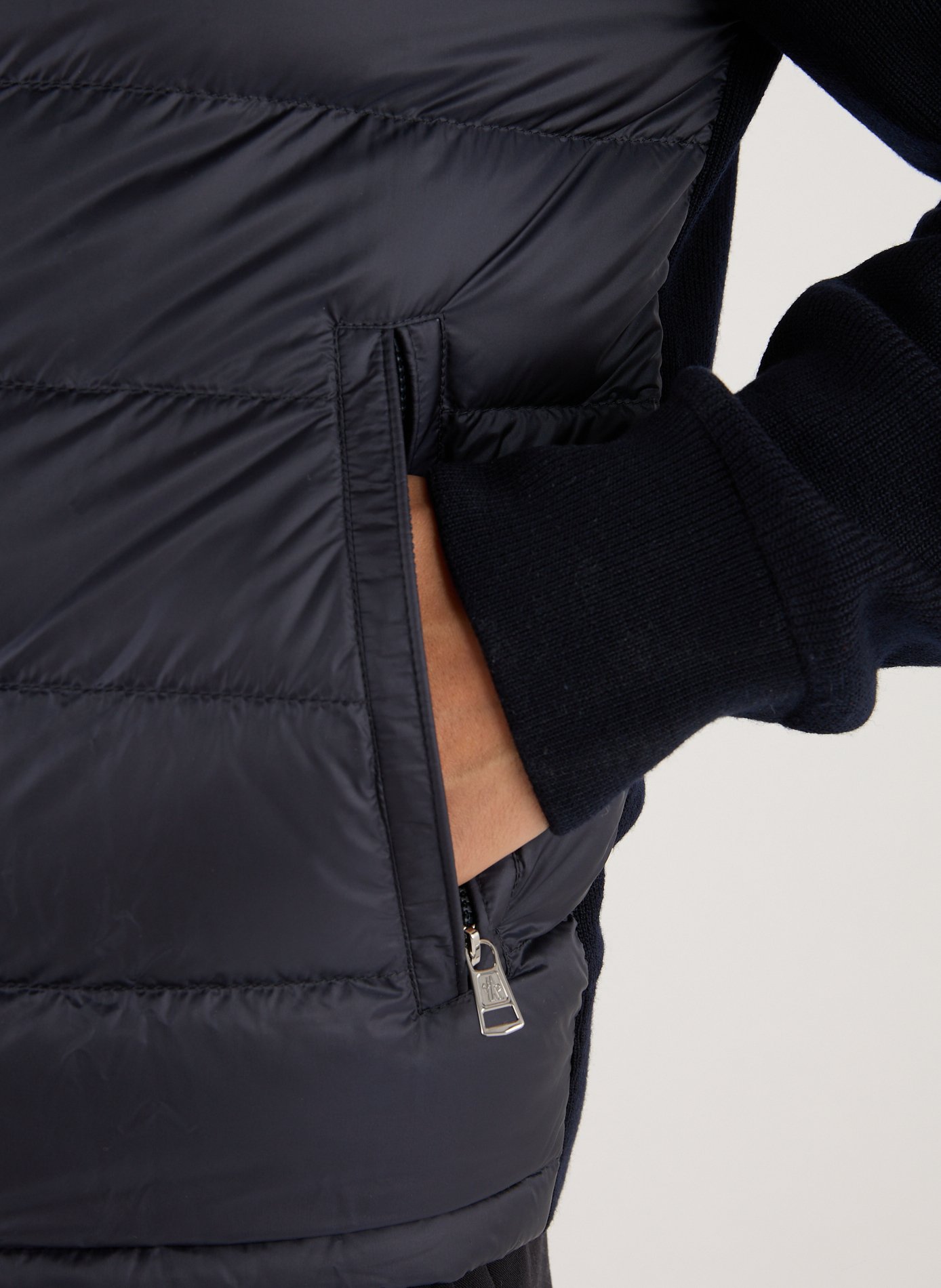 Bi-material virgin wool cardigan MONCLER Blue