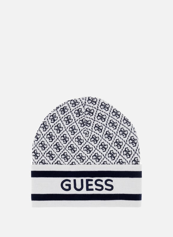 Monogram Print Beanie Blue by GUESS GUESS Monogram Print Beanie Blue
