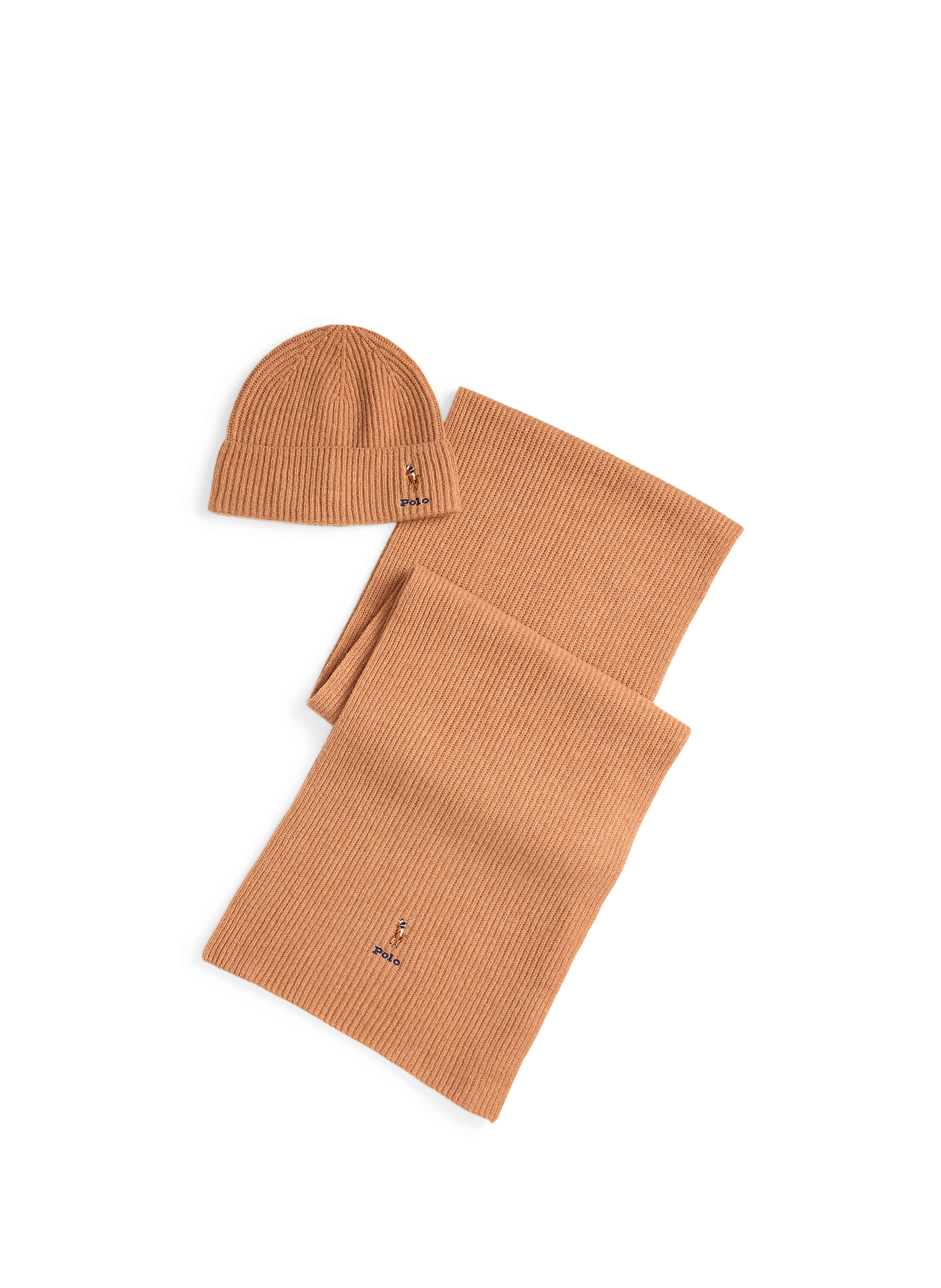 POLO RALPH LAUREN Merino wool beanie and scarf set Brown