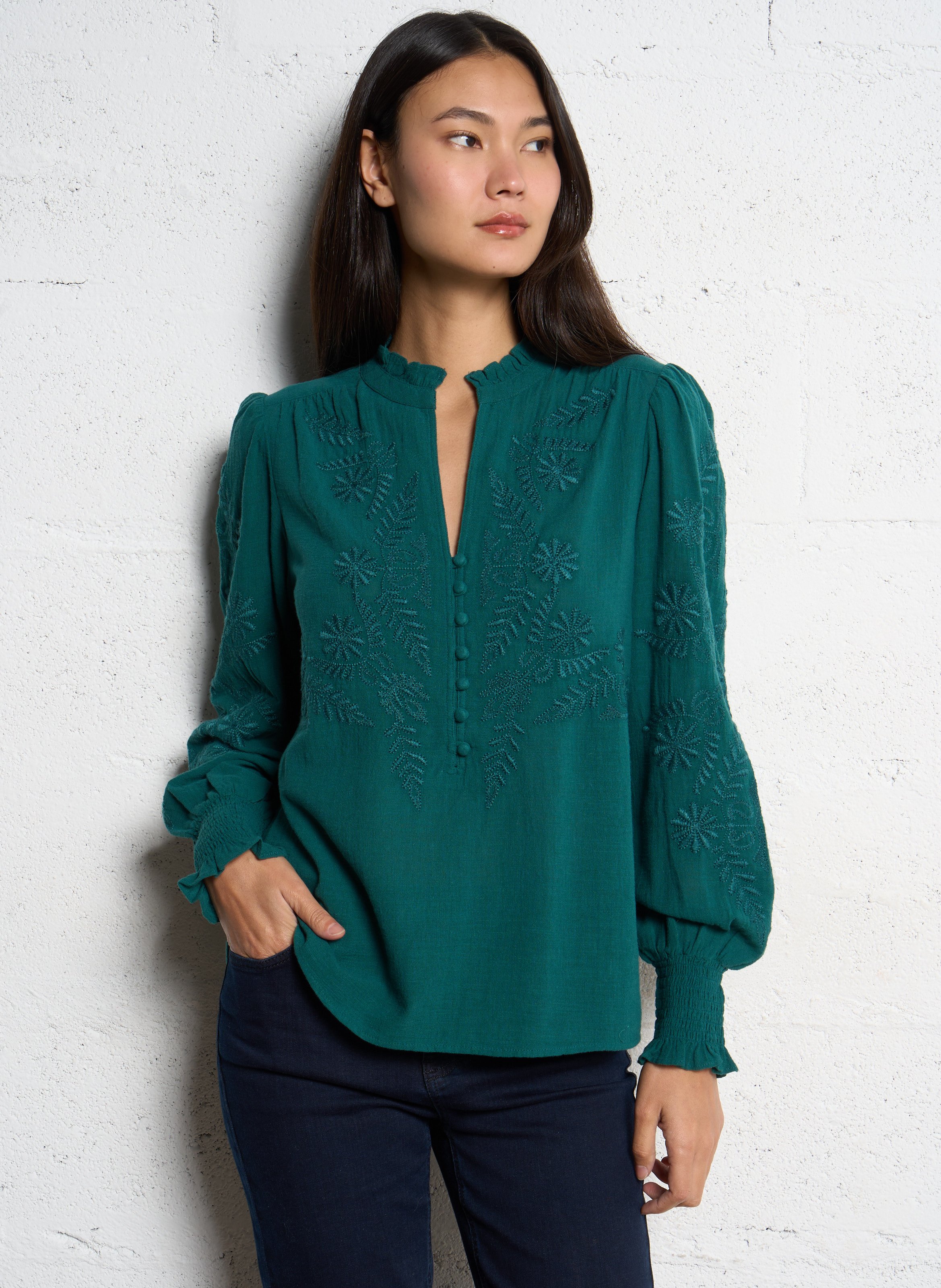 MAISON 123 Blouse brodée en coton malia Vert