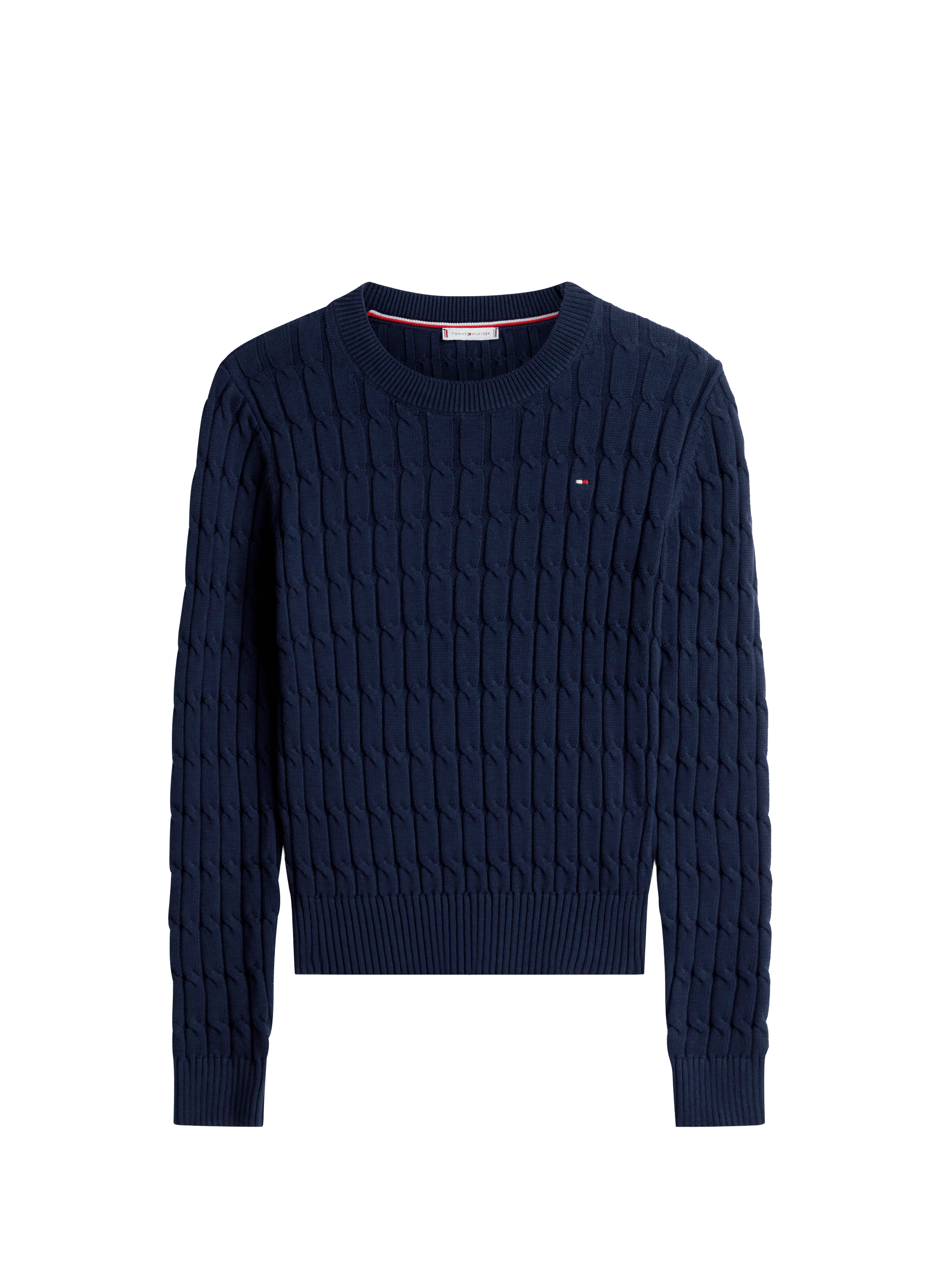 Straight round neck sweater in ribbed cotton knit TOMMY HILFIGER Blue