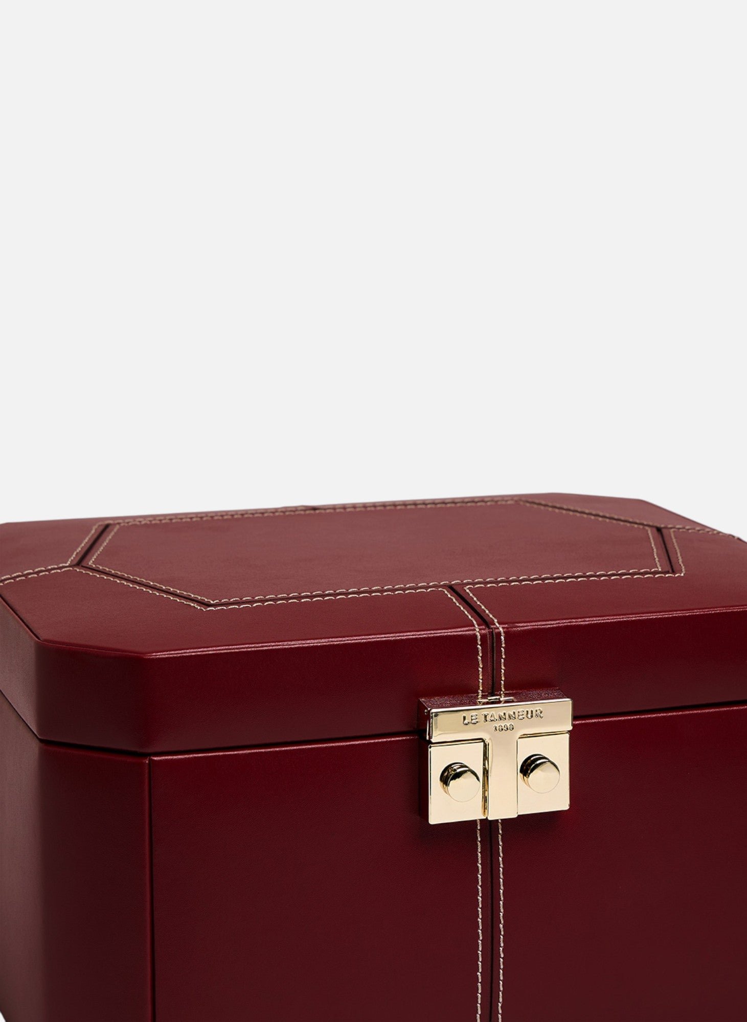 Grande boîte à bijoux fermoir t en cuir LE TANNEUR Rouge