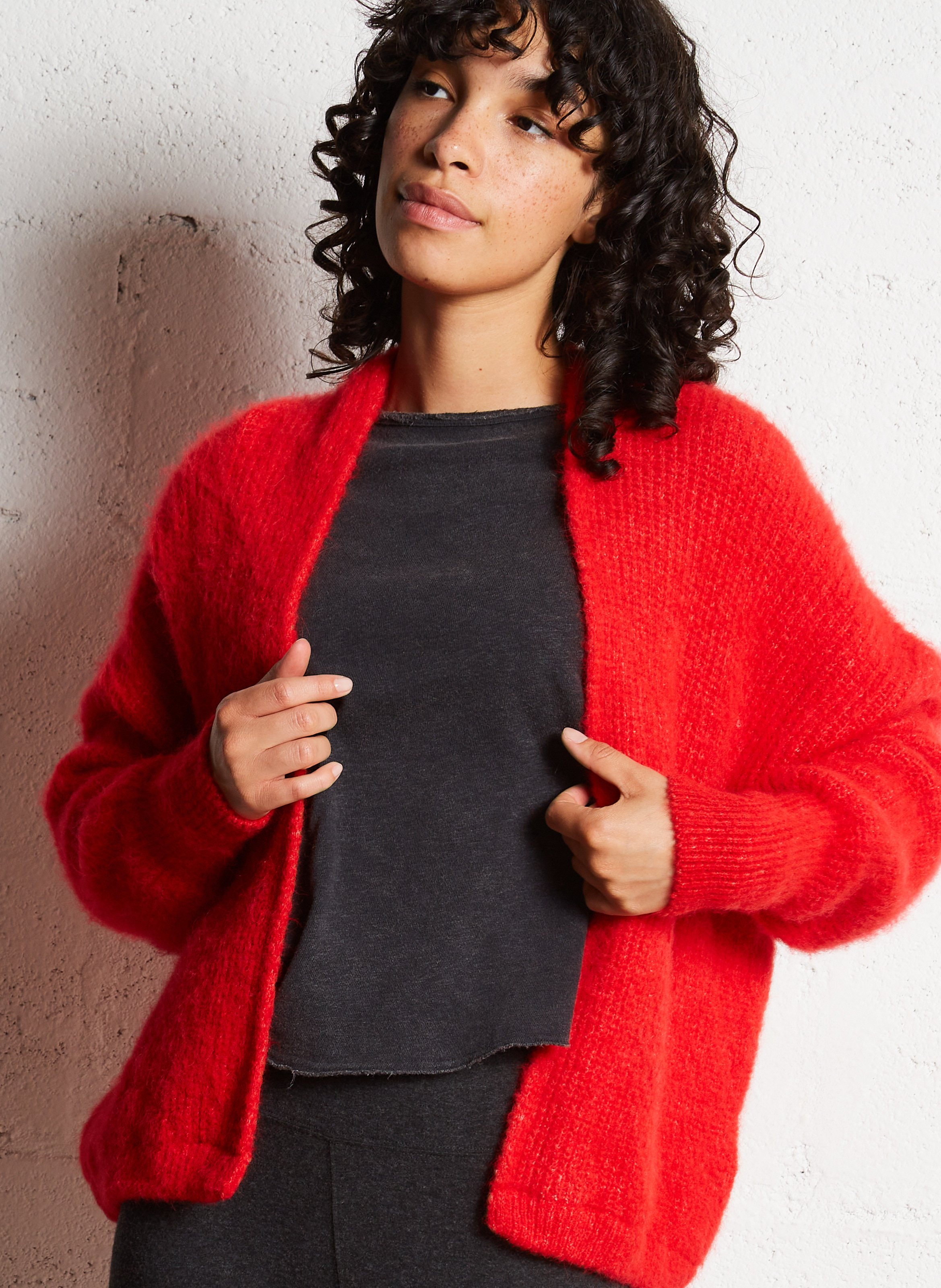 Gilet ouvert en laine et alpaga mélangé east AMERICAN VINTAGE Rouge