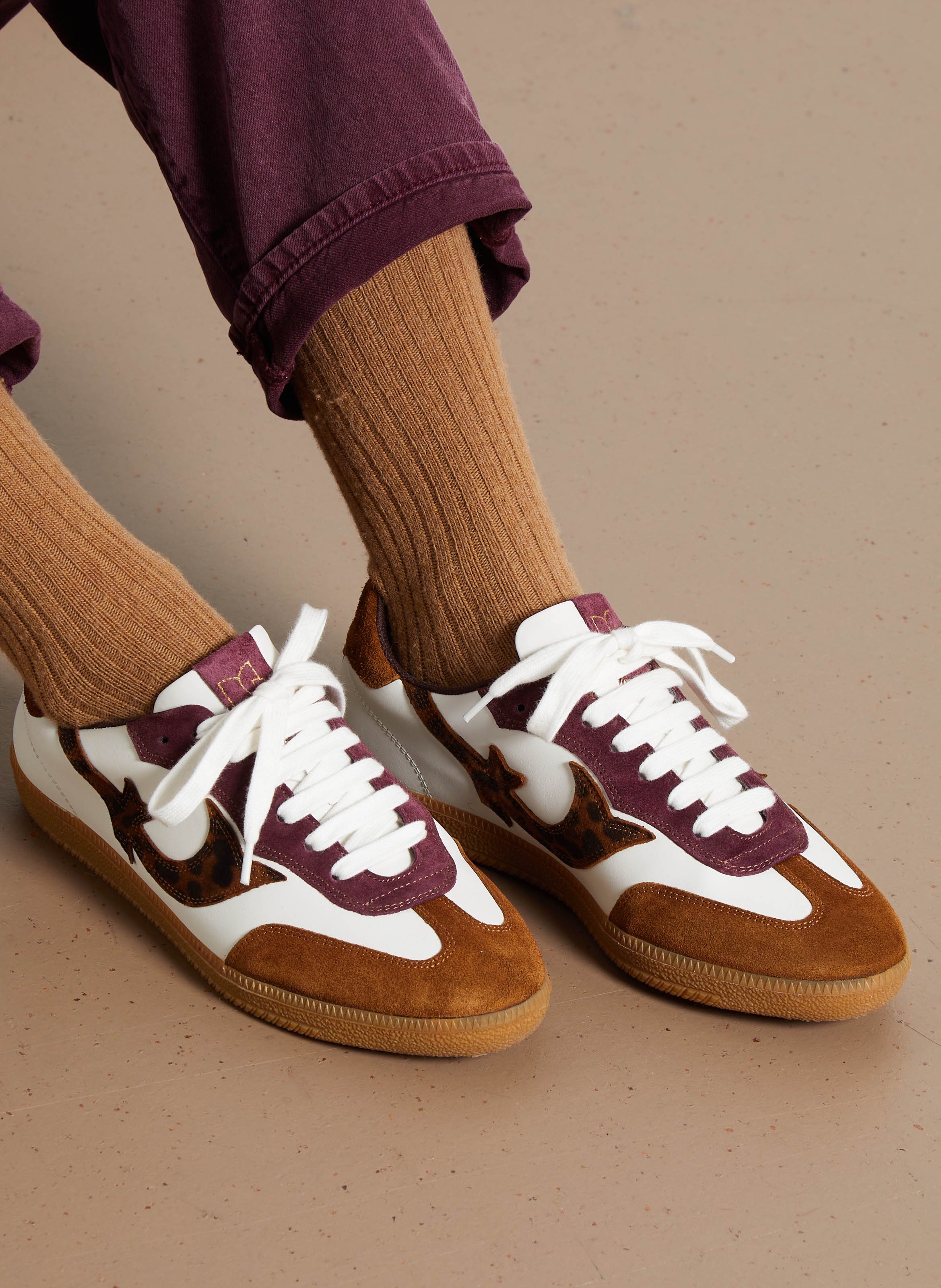 Baskets basses en cuir imprimé léopard crew BA&SH Marron