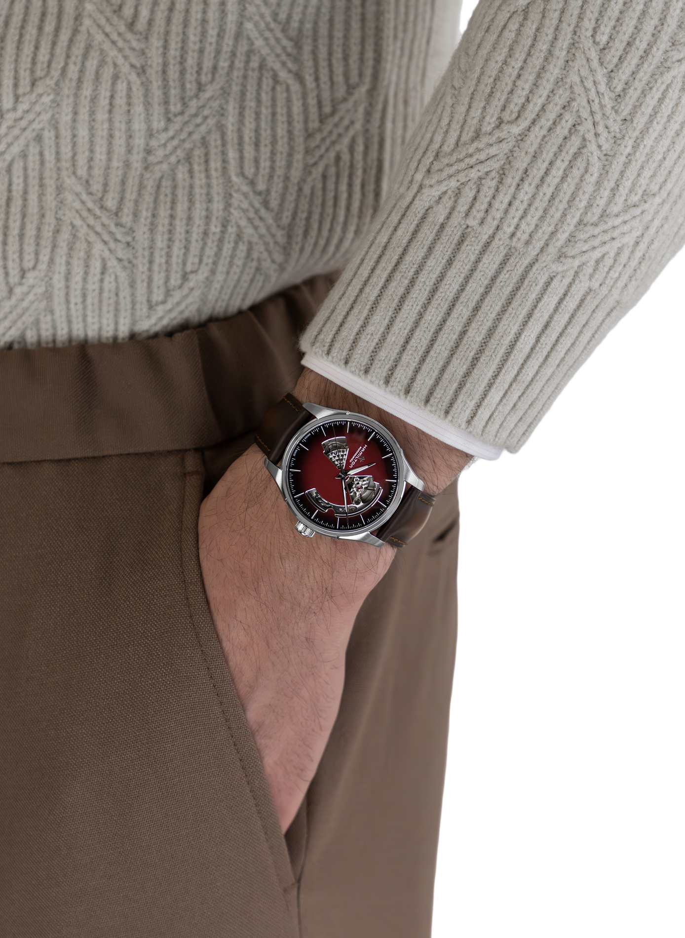 Montre automatique en cuir et acier inoxydable HAMILTON Rouge