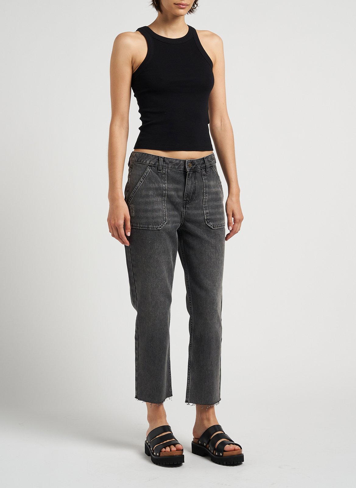 Débardeur col rond côtelé en coton cynda Noir