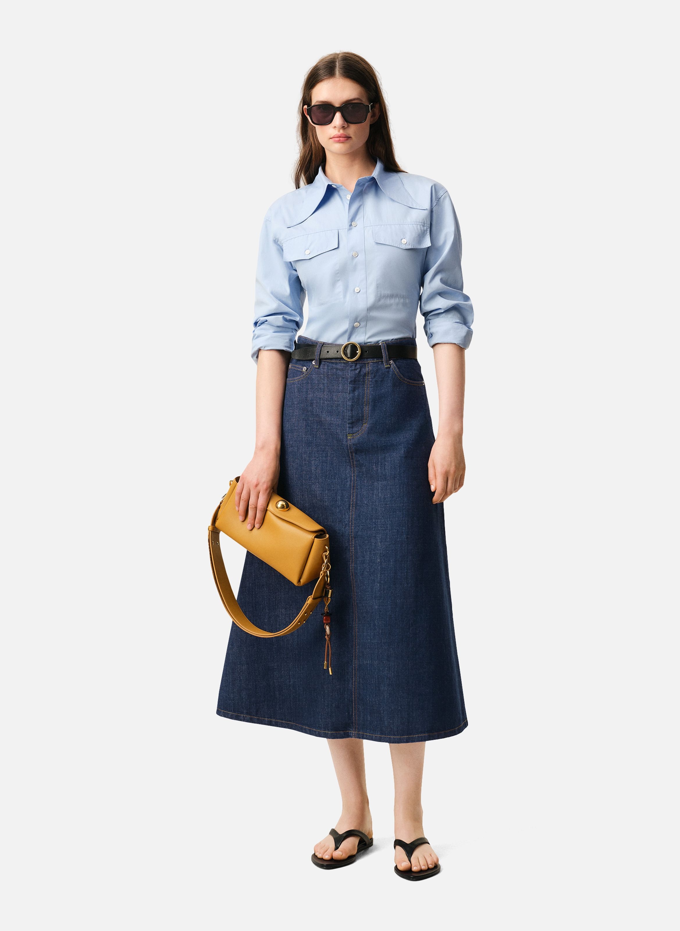 Jupe longue en coton AMI PARIS Bleu