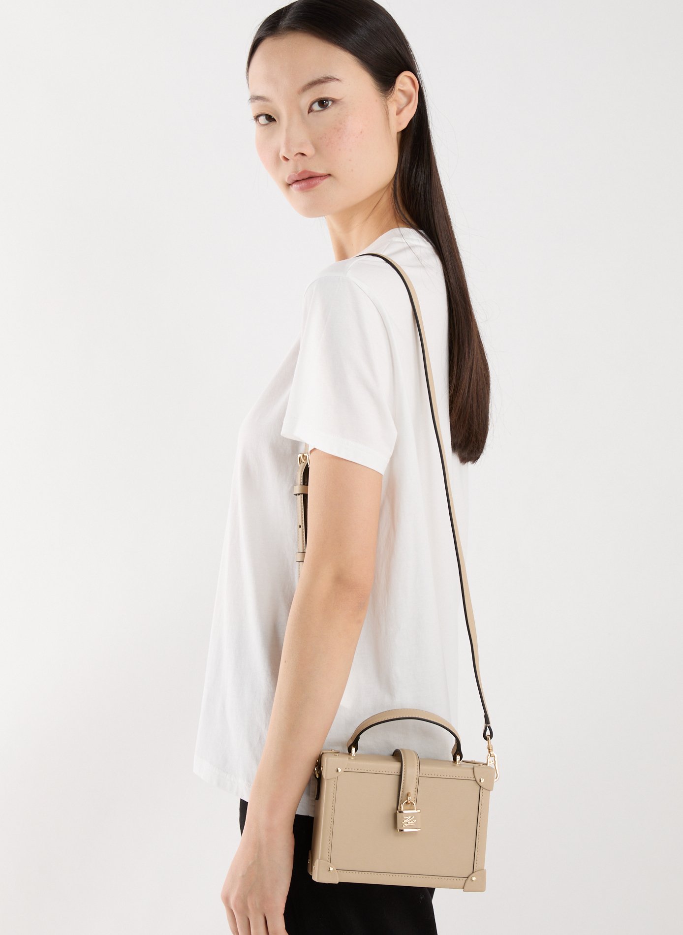 Leather trunk-shaped handbag KARL LAGERFELD Beige
