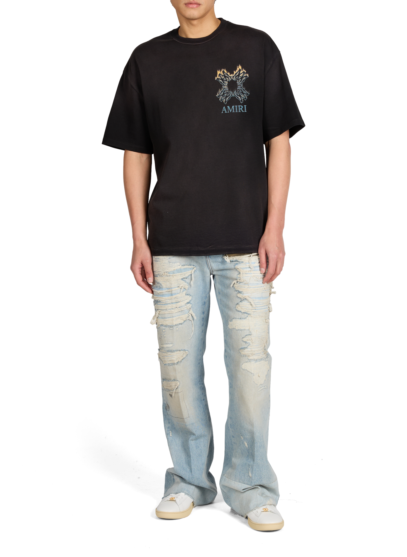 Jean bootcut déchiré en coton AMIRI Bleu