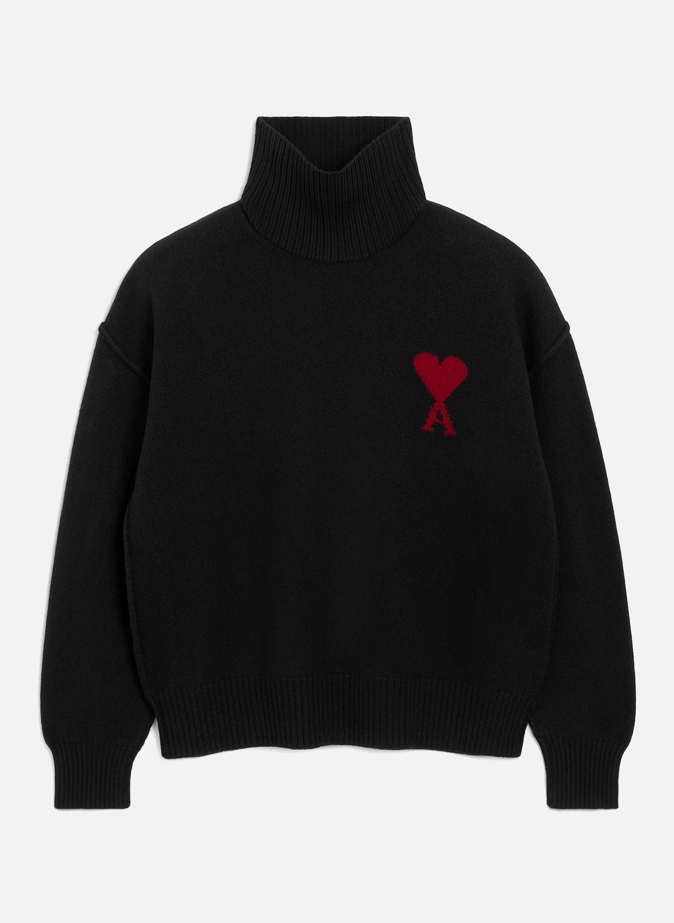 Pull Col Cheminée Ami De Coeur En Laine unisexe AMI PARIS Noir