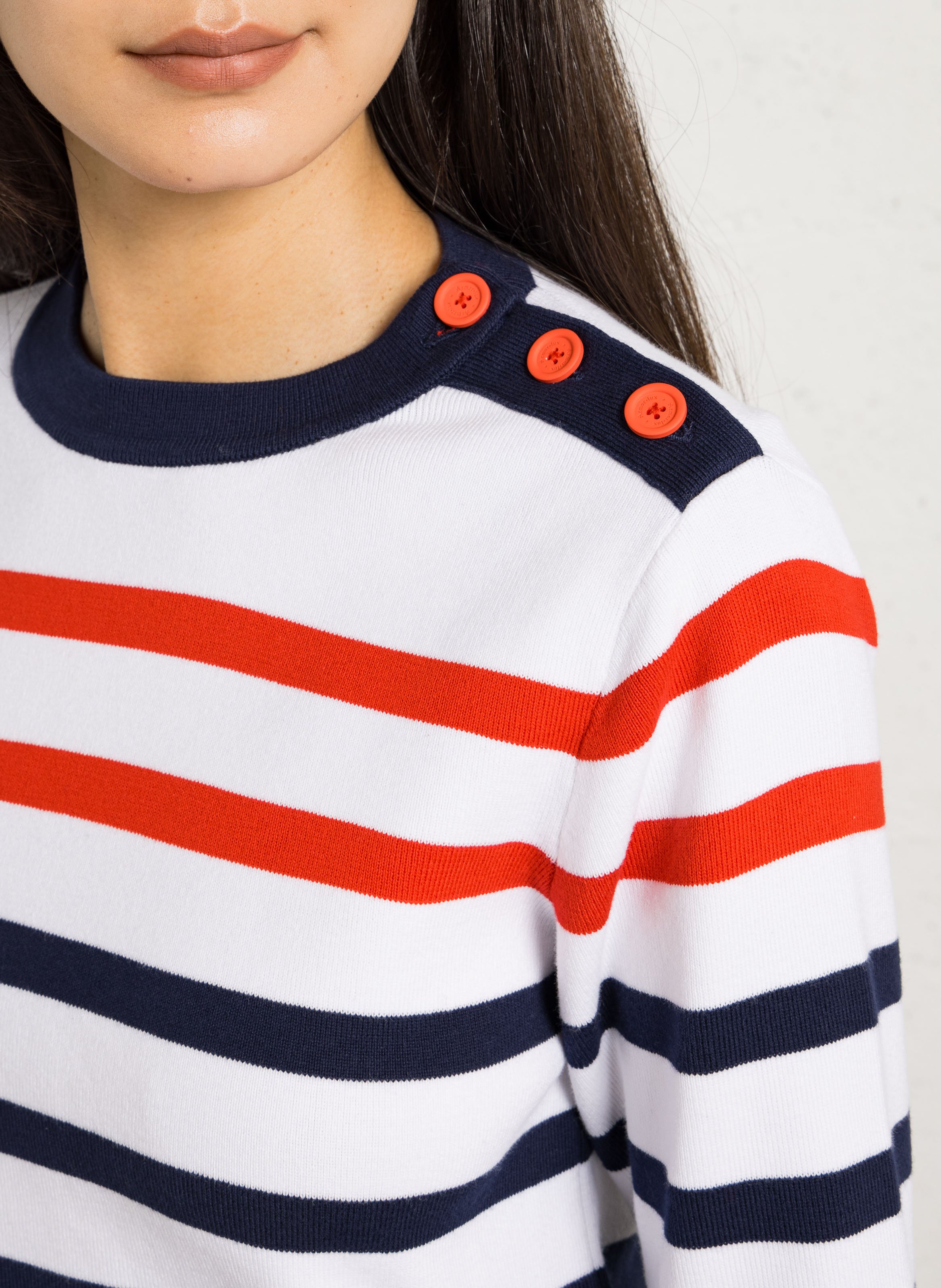 Pull ajusté col rond en coton ARMOR-LUX Blanc