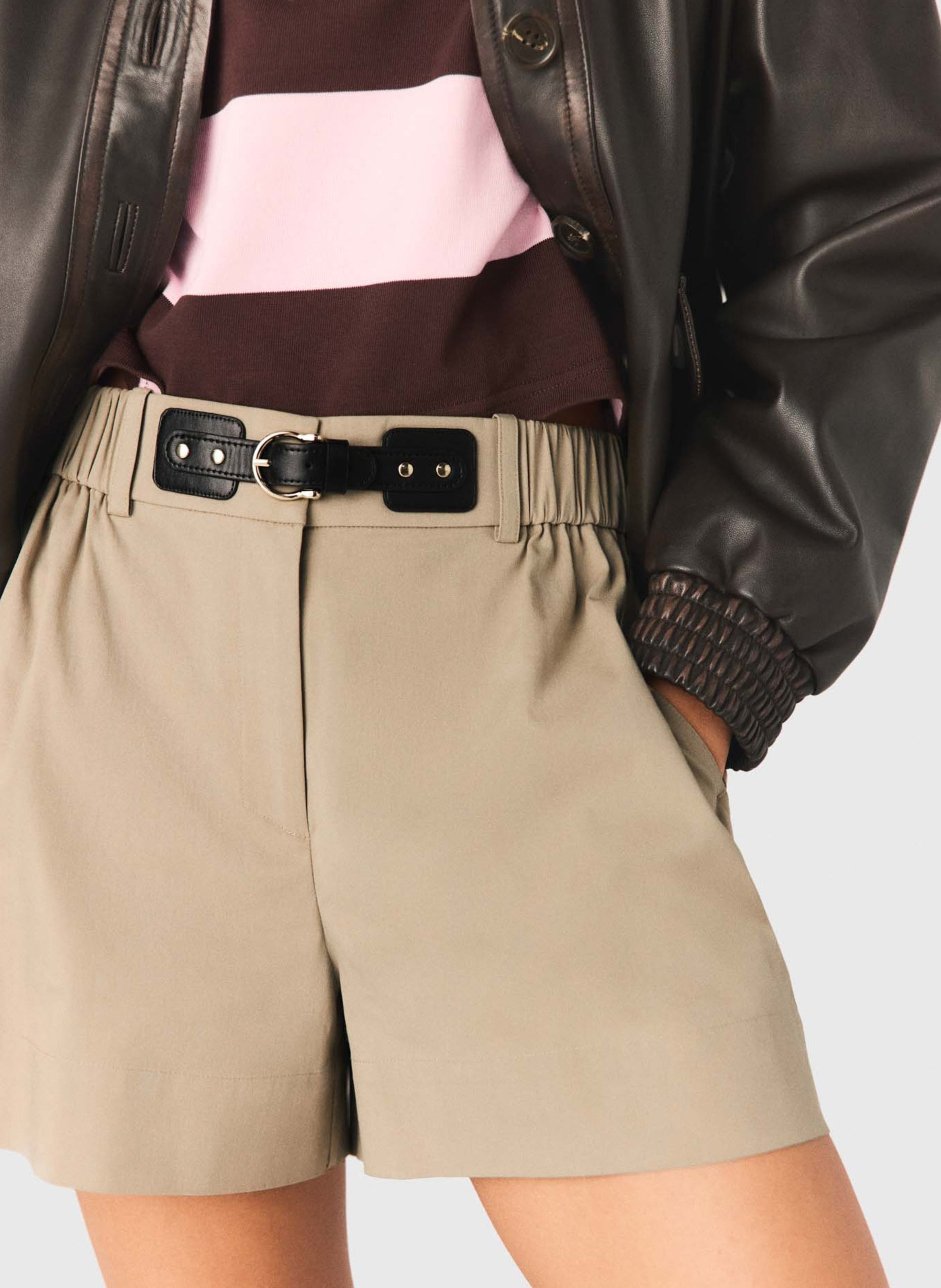 Short droit en coton mélangé MAJE Beige