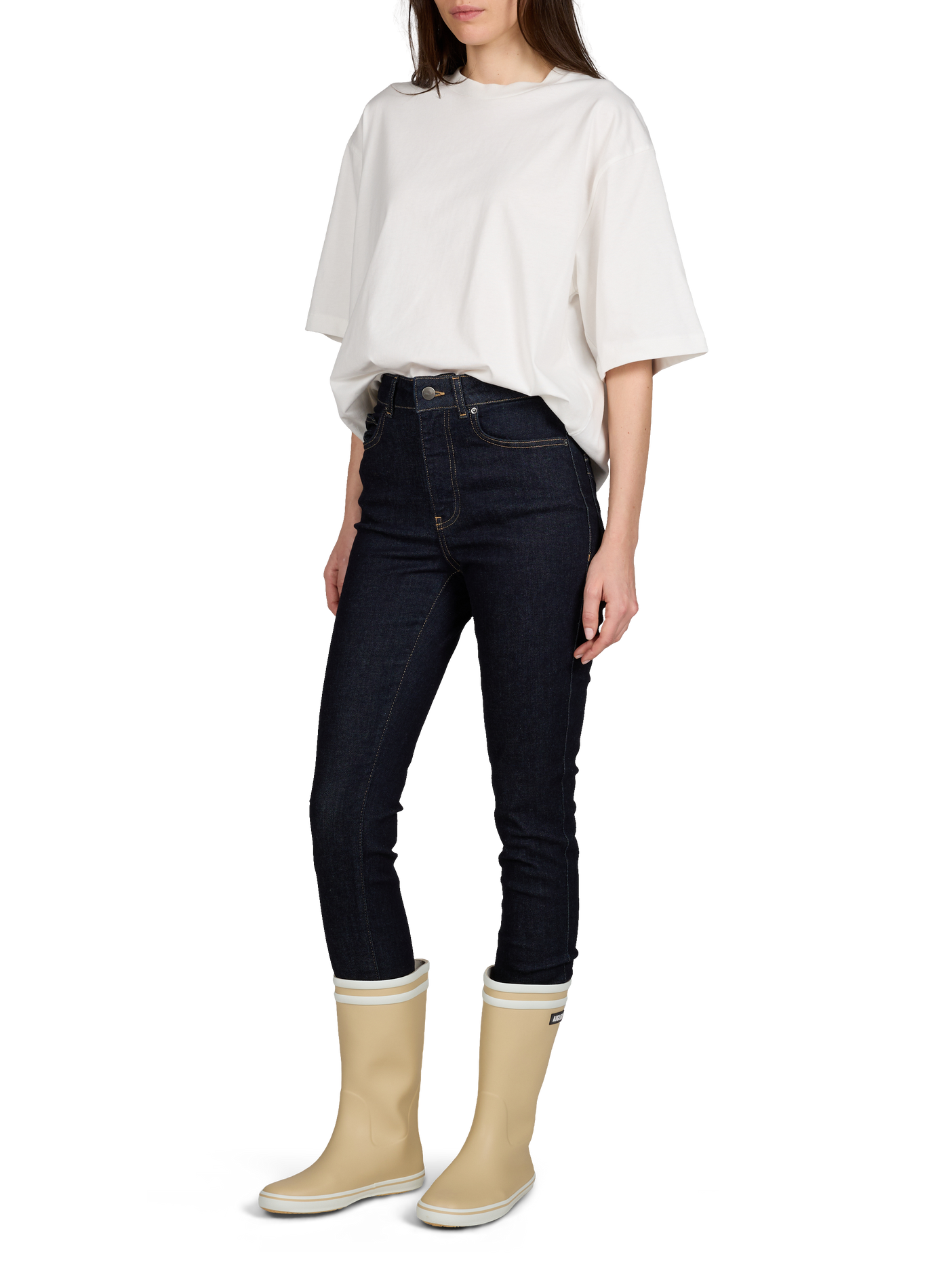 T-shirt uni col rond en coton OBJECT Blanc
