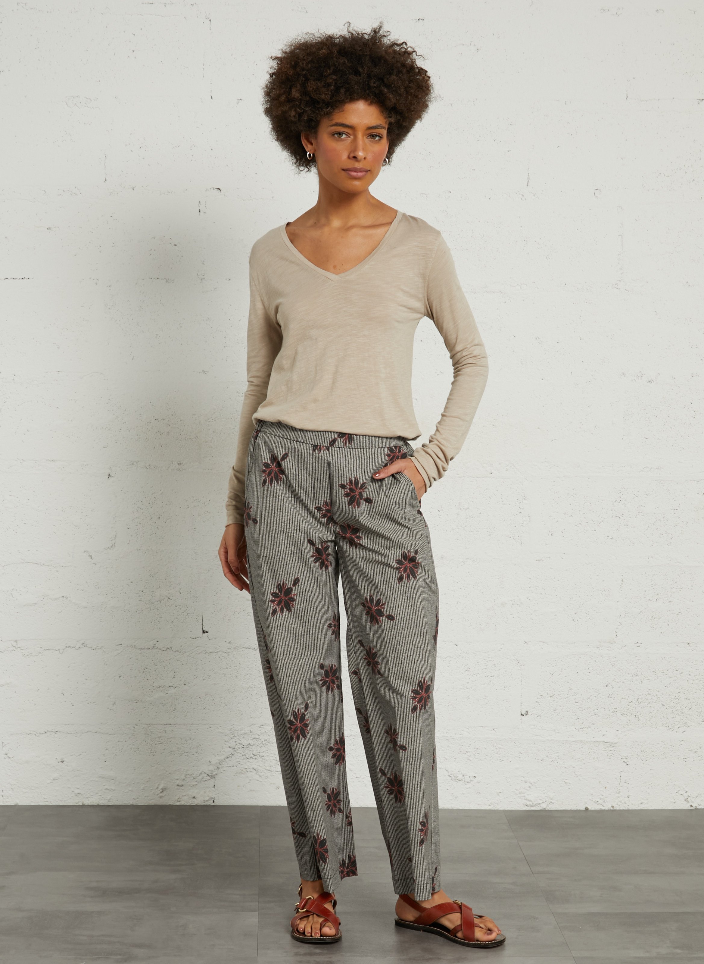 Tee-shirt à col v en coton mélangé jacksonville AMERICAN VINTAGE Beige