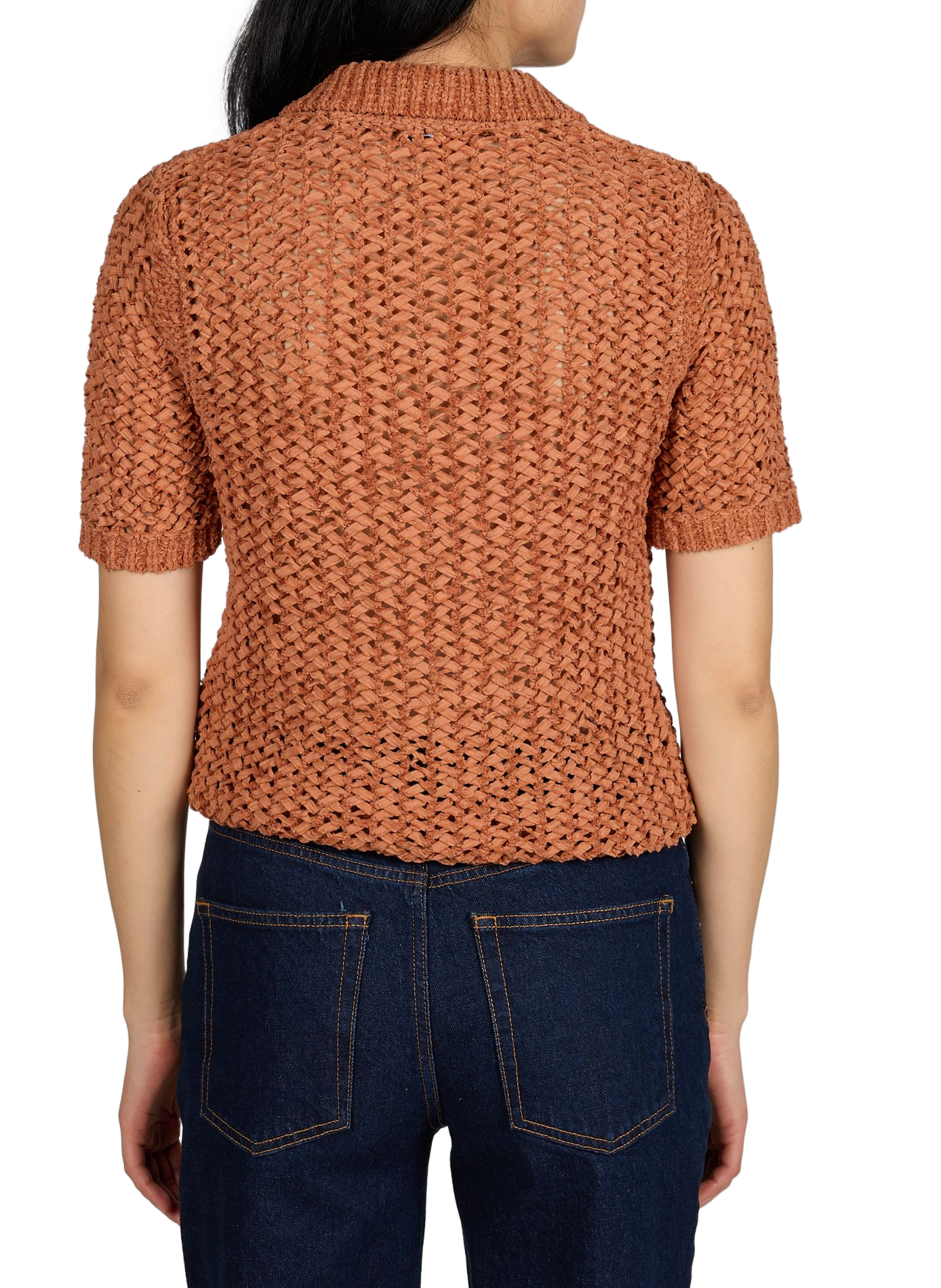 Pull manches courtes col polo en coton mélangé TOPSHOP Orange