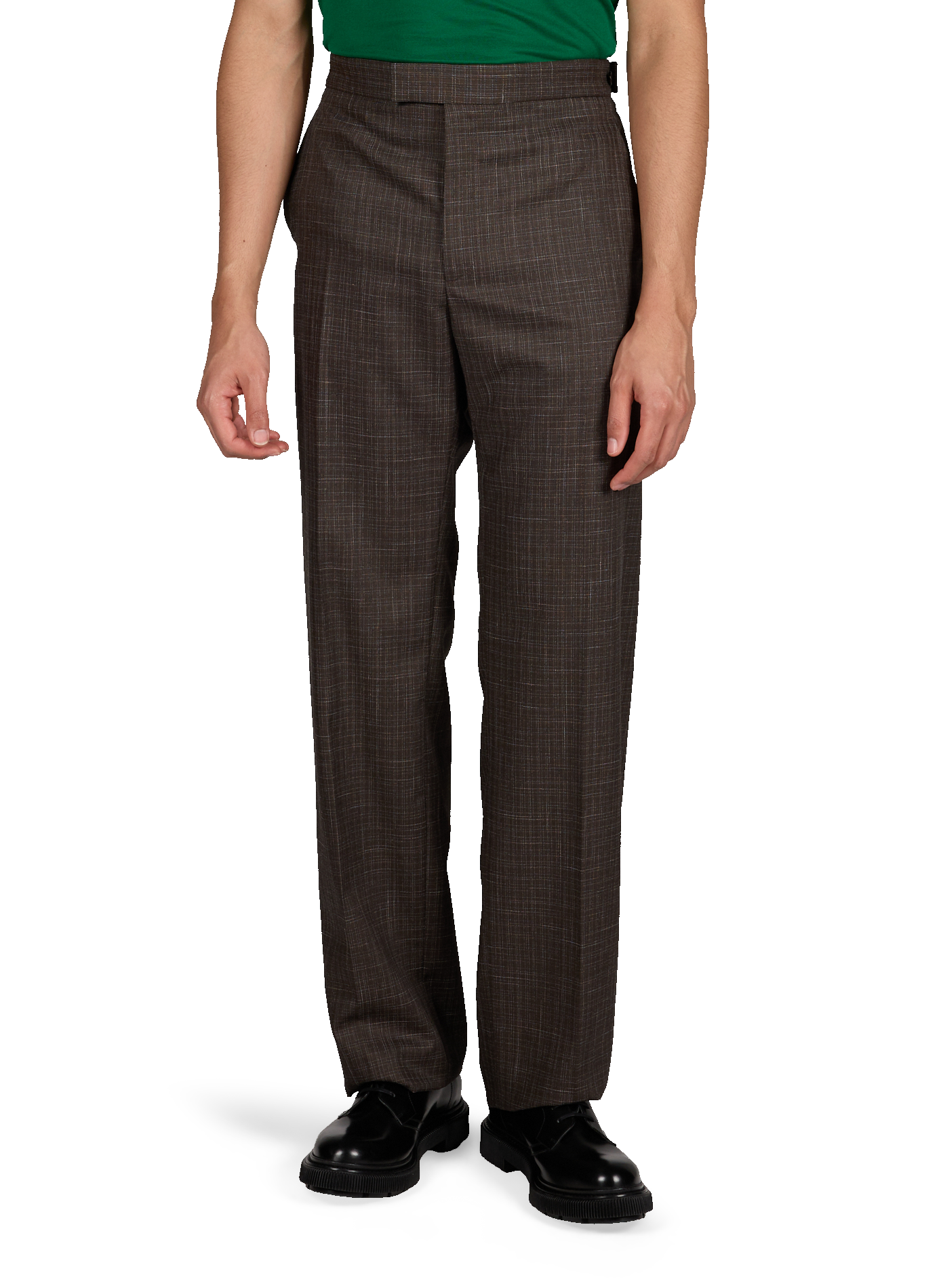 Pantalon à carreaux en coton et laine mélangés LACOSTE Marron