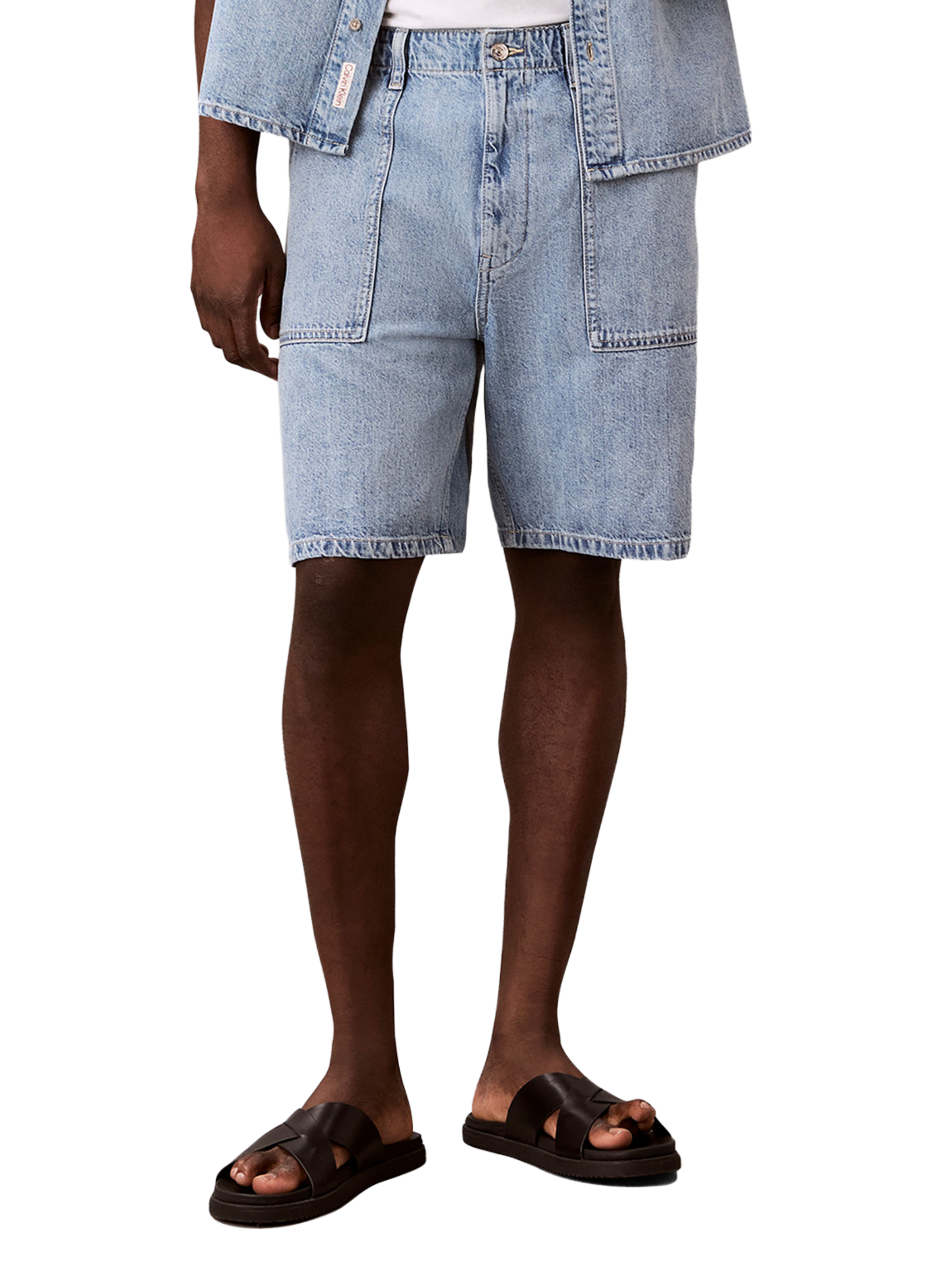 Bermuda aus Baumwolle und Leinen in Denim CALVIN KLEIN Blau