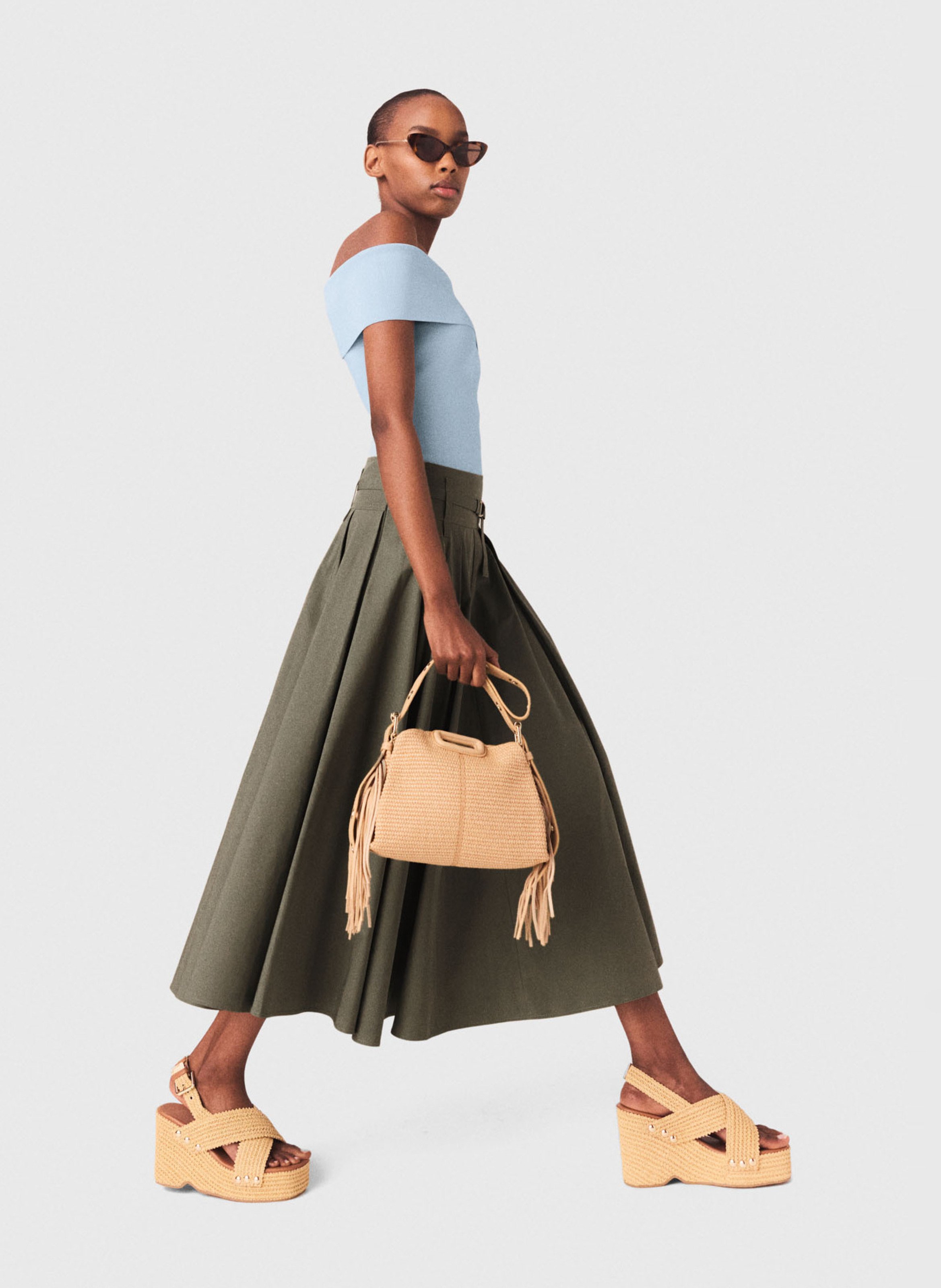 Jupe midi évasée MAJE Kaki