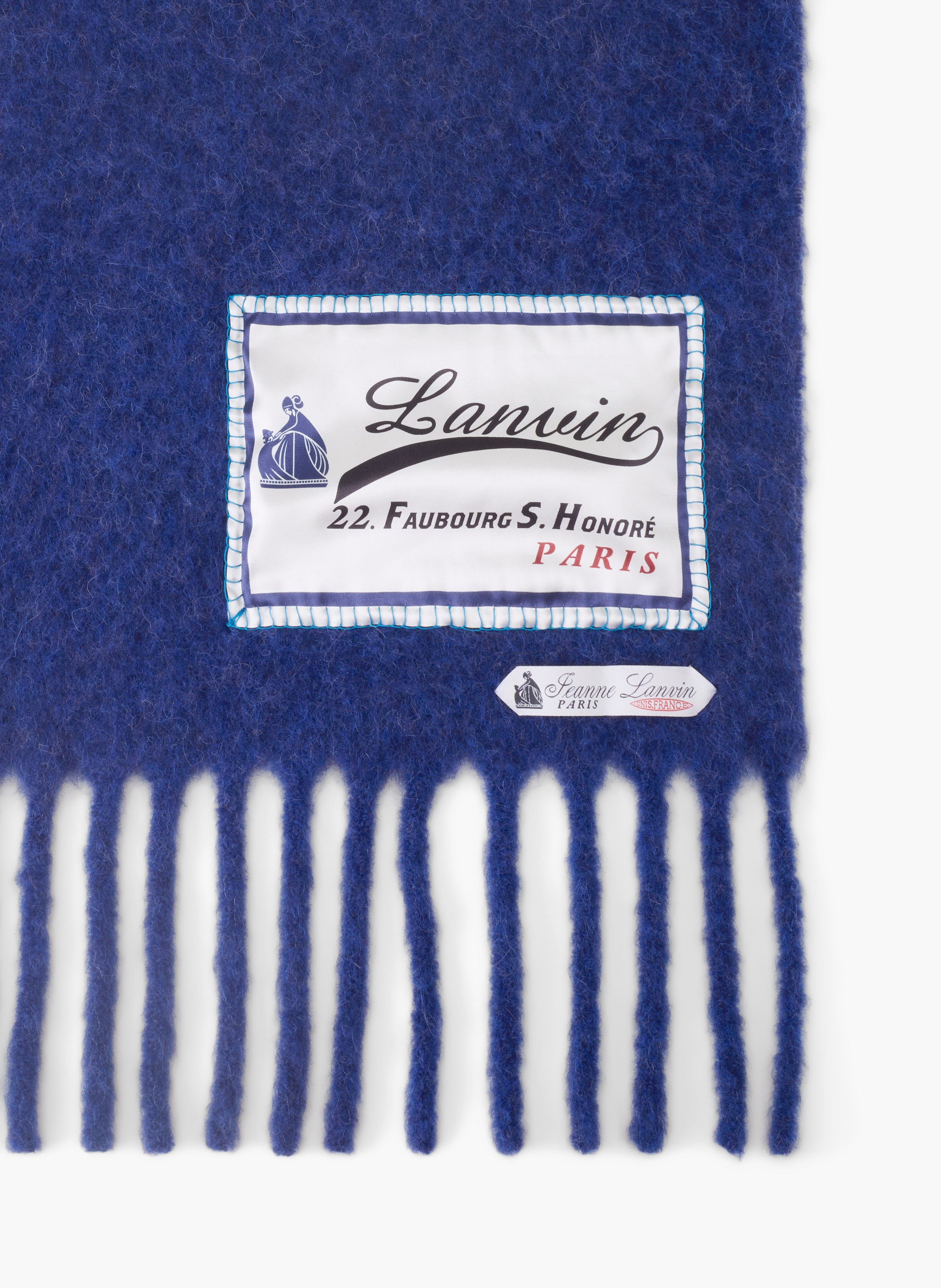 Écharpe à franges étiquette 22 faubourg en laine LANVIN Bleu