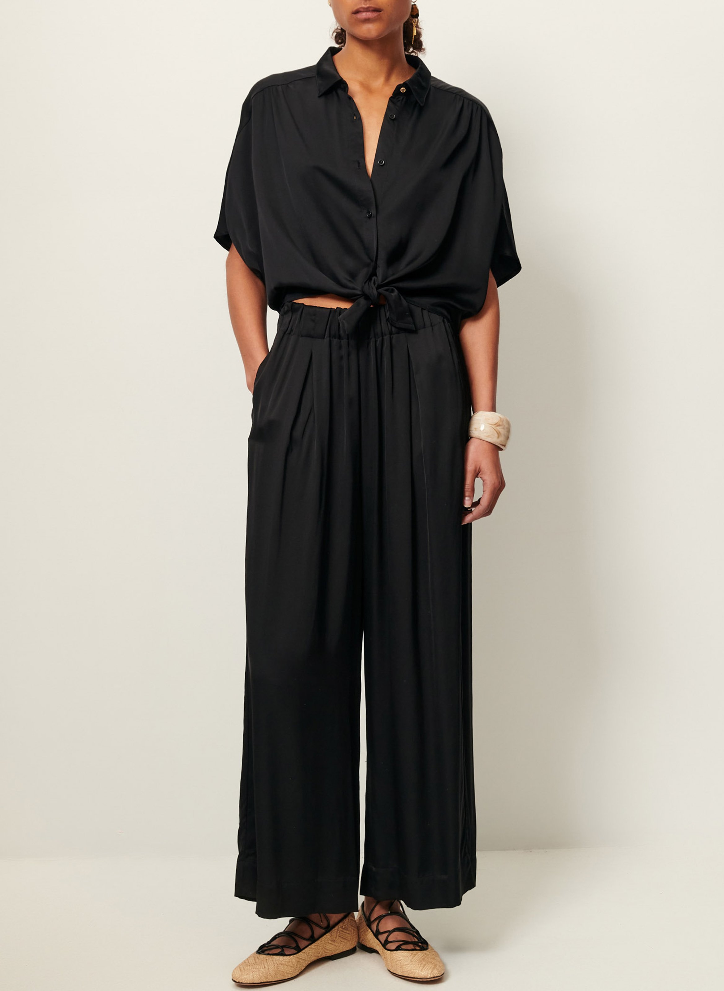 Pantalon large taille haute fluide isla night SESSUN Noir