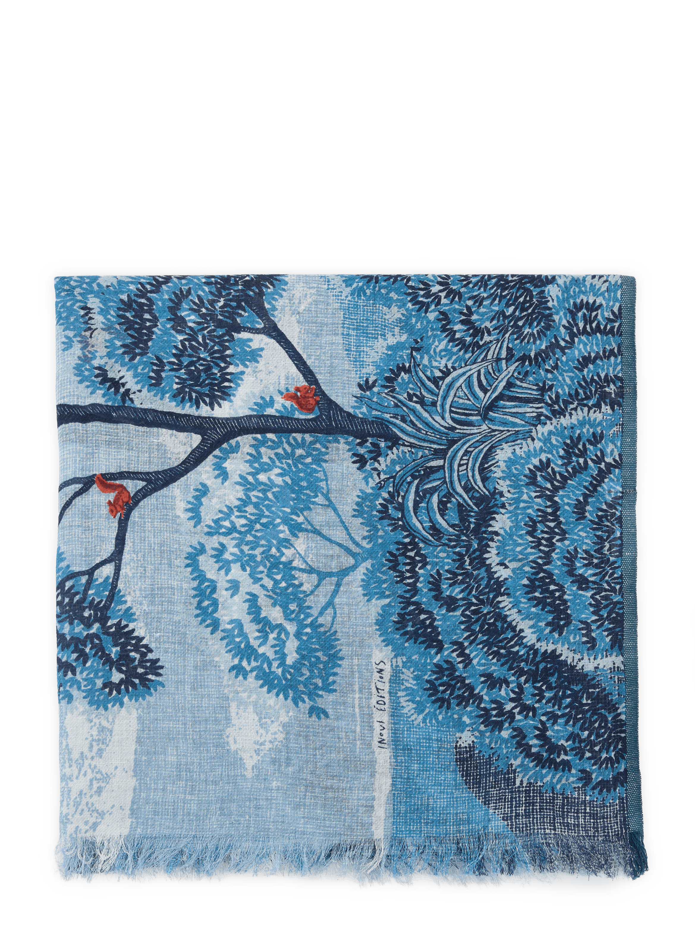 Printed Ambroise scarf in linen and cotton INOUI EDITIONS Blue