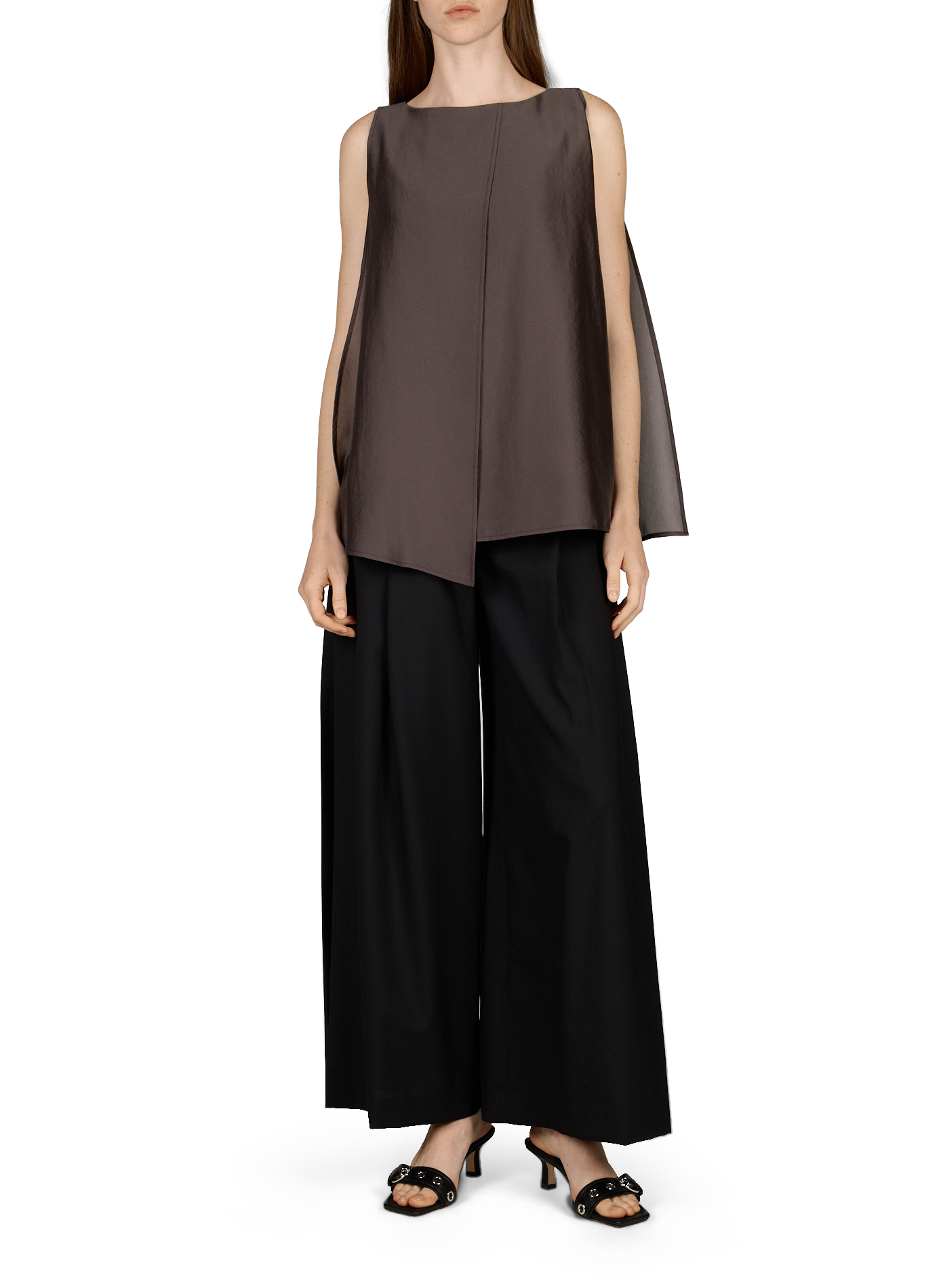 Blusa evasé sin mangas R2W Marrón