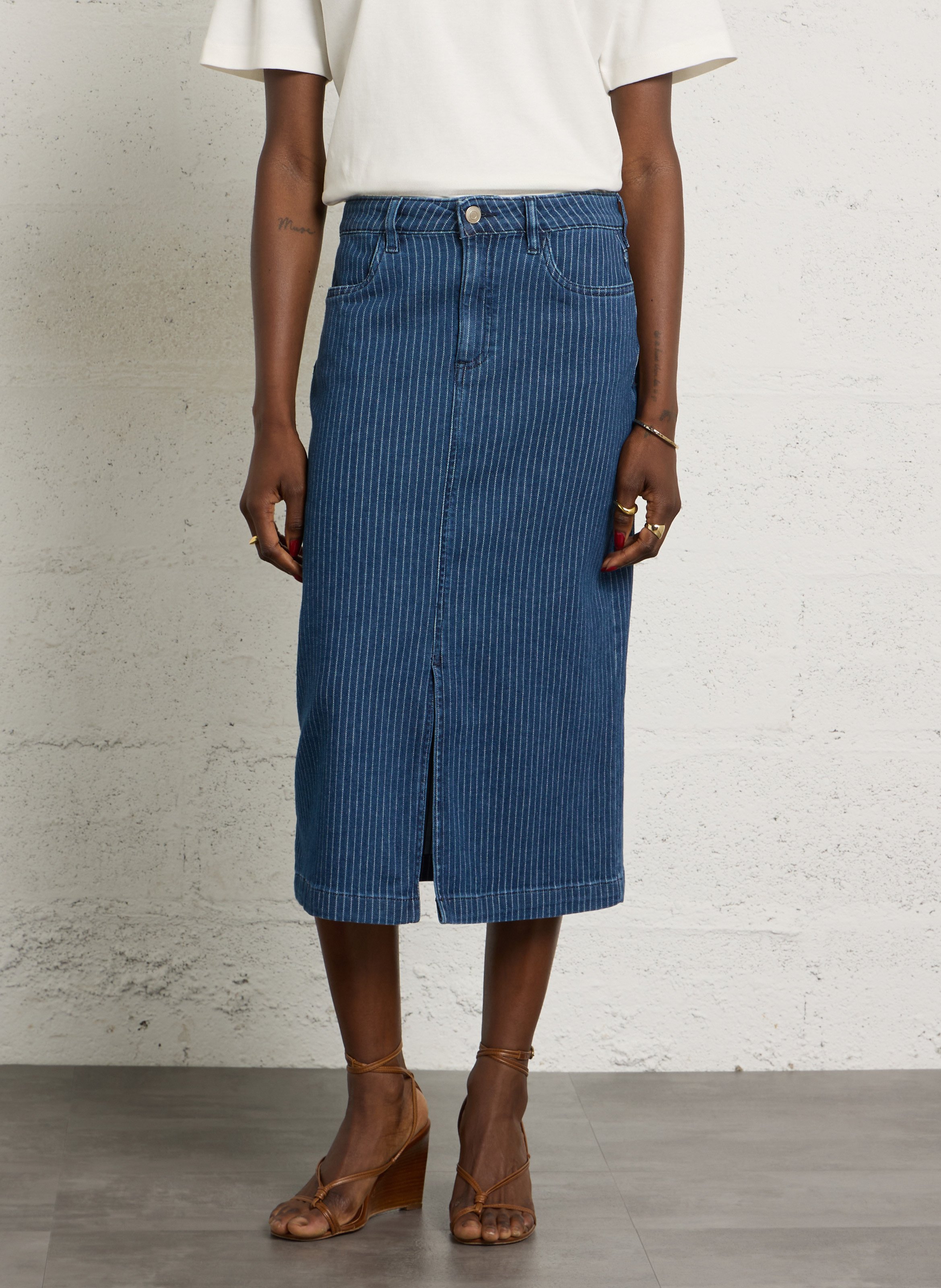 Jupe denim droite en coton mélangé birdy MAISON 123 Bleu