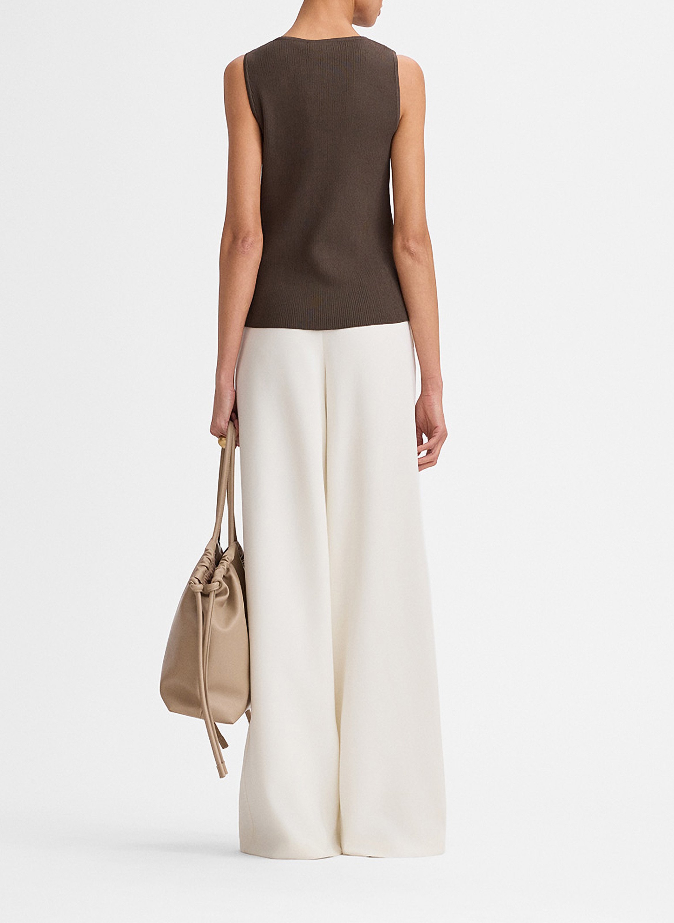 Top droit col rond en maille ceret SIMORRA Marron