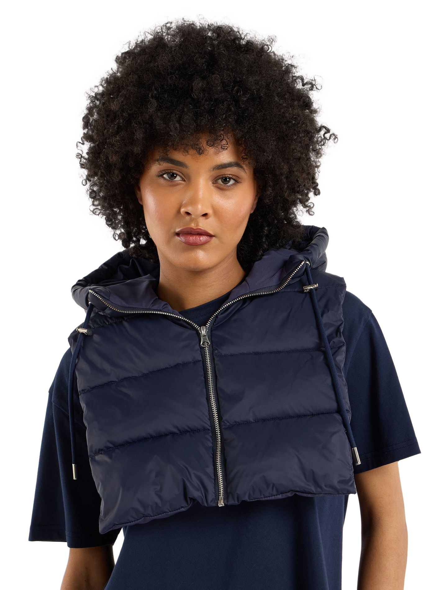 Short sleeveless hooded puffer jacket SAISON 1865 Blue