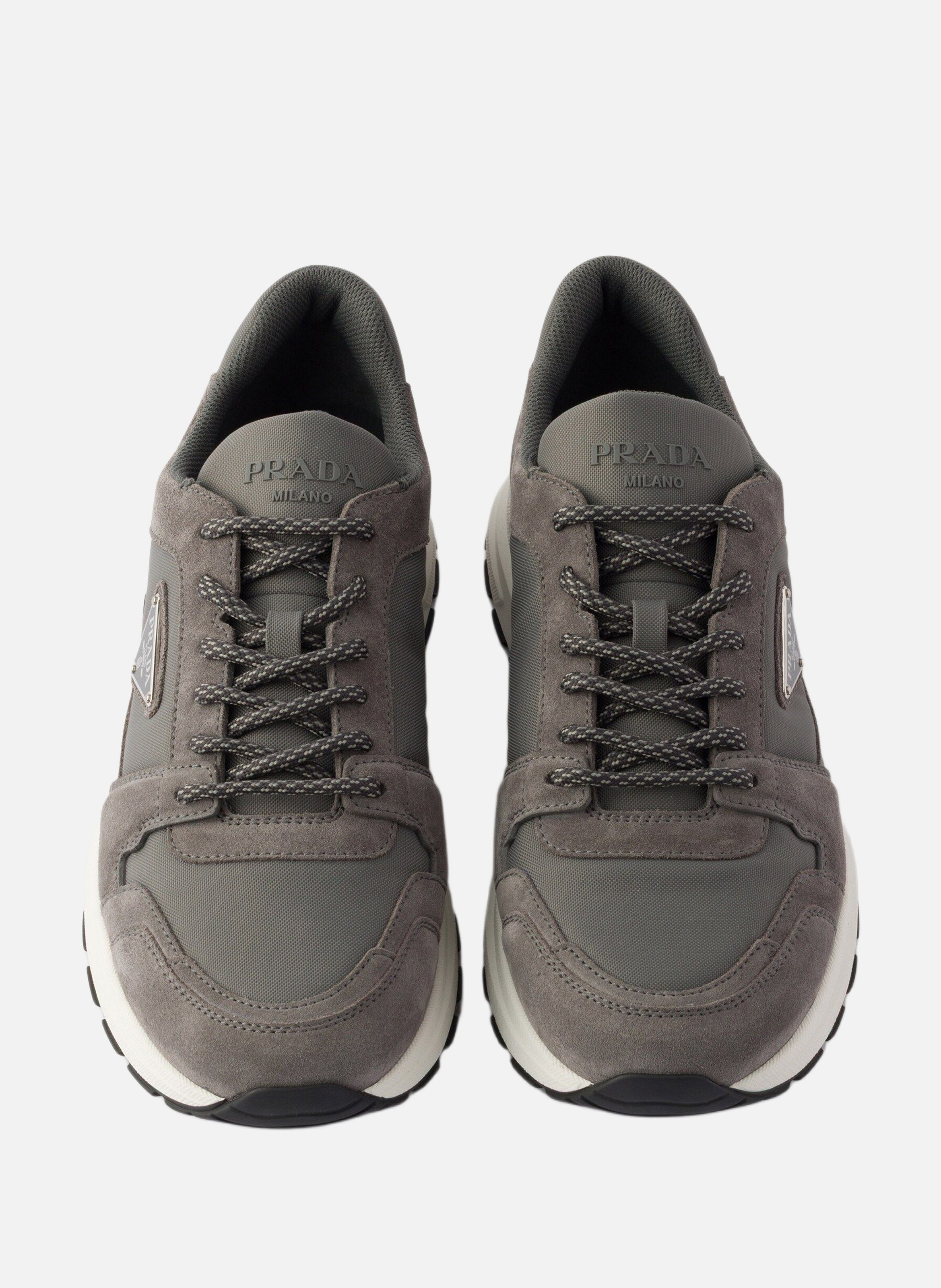 Sneakers prax en daim et re-nylon PRADA Gris