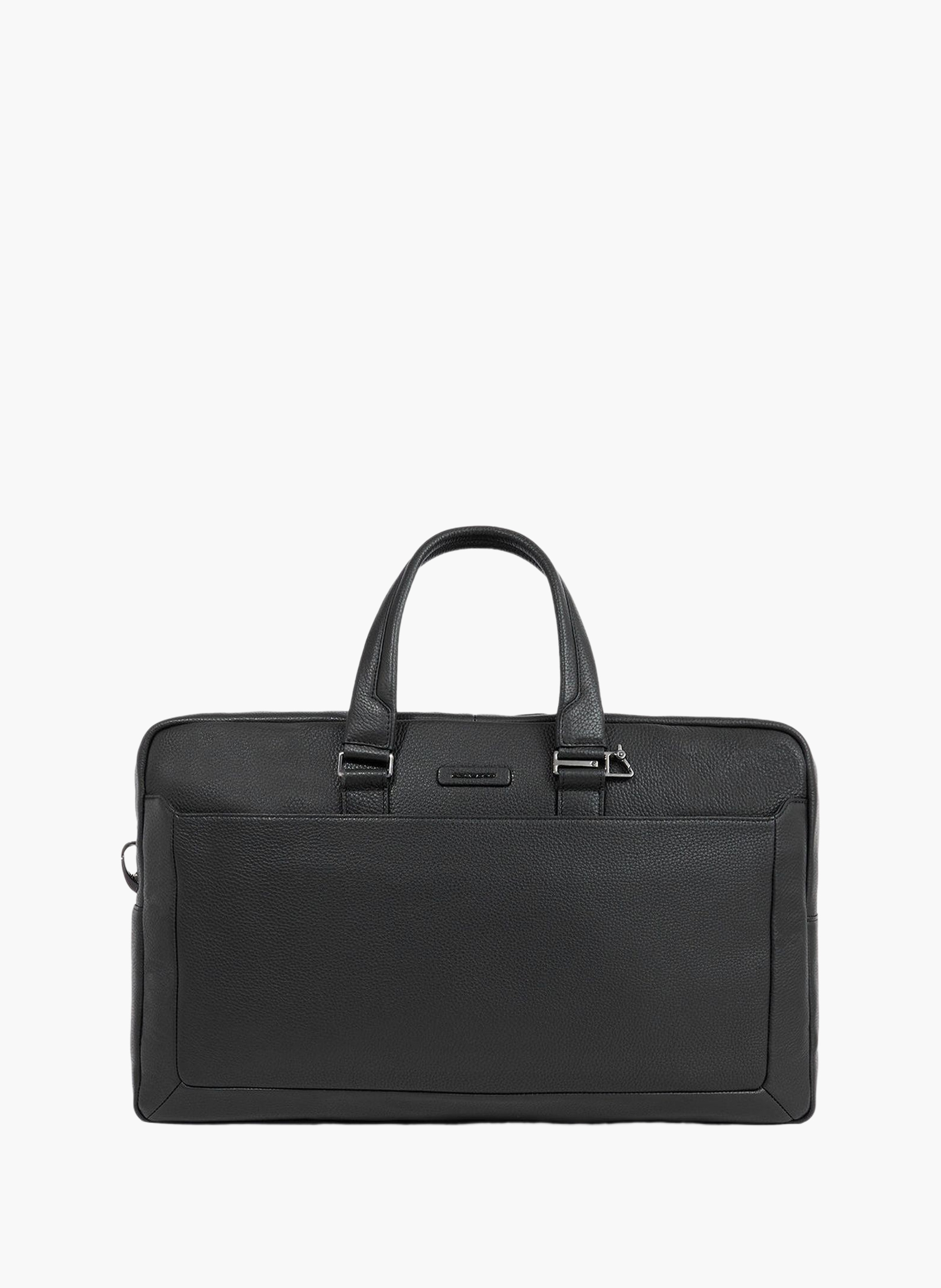 Leather duffel bag with shoe compartment & trolley strap PIQUADRO Black