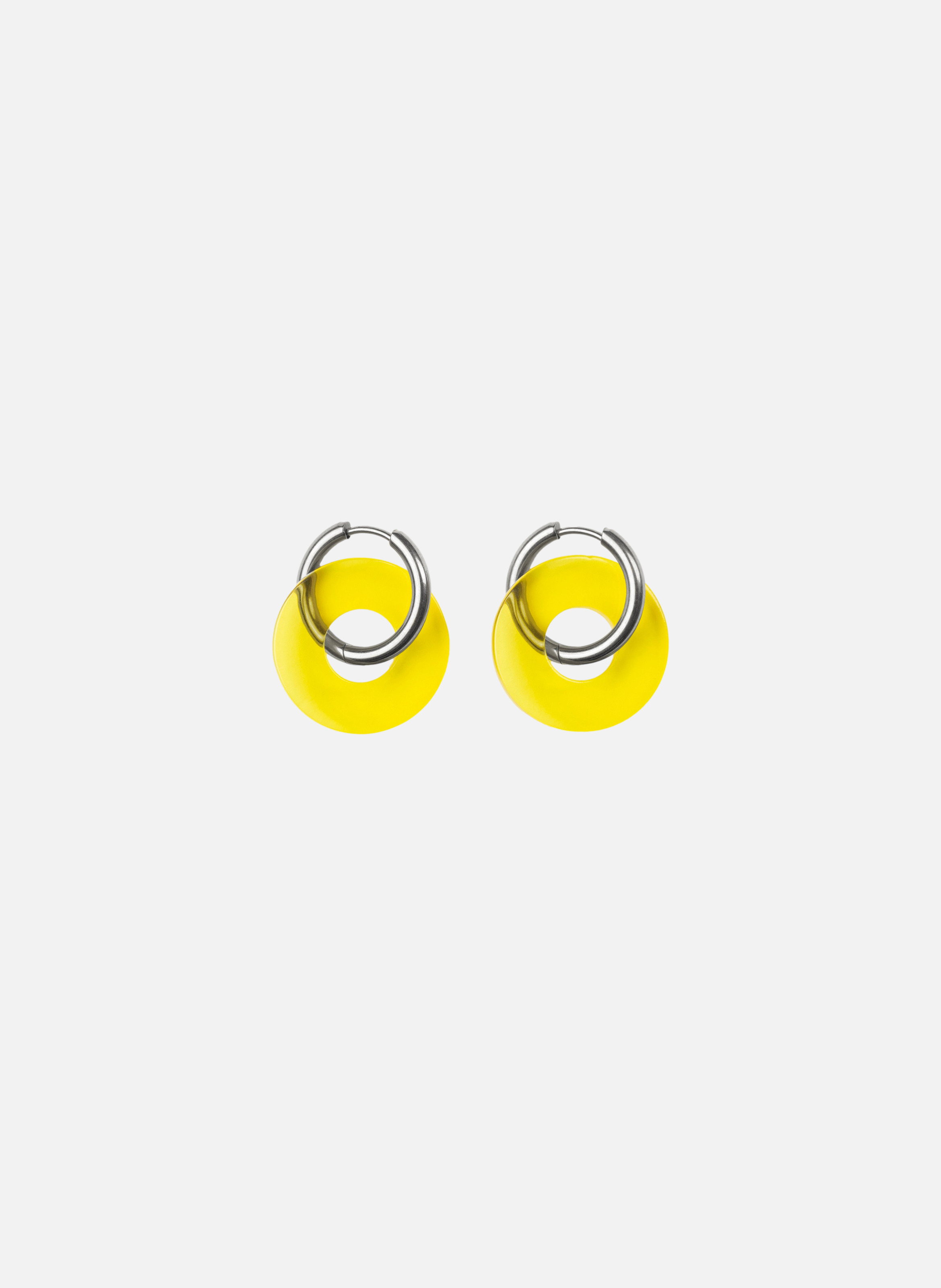 Boucles d'oreilles donuts avec anneaux en acier inoxydable argenté  Jaune
