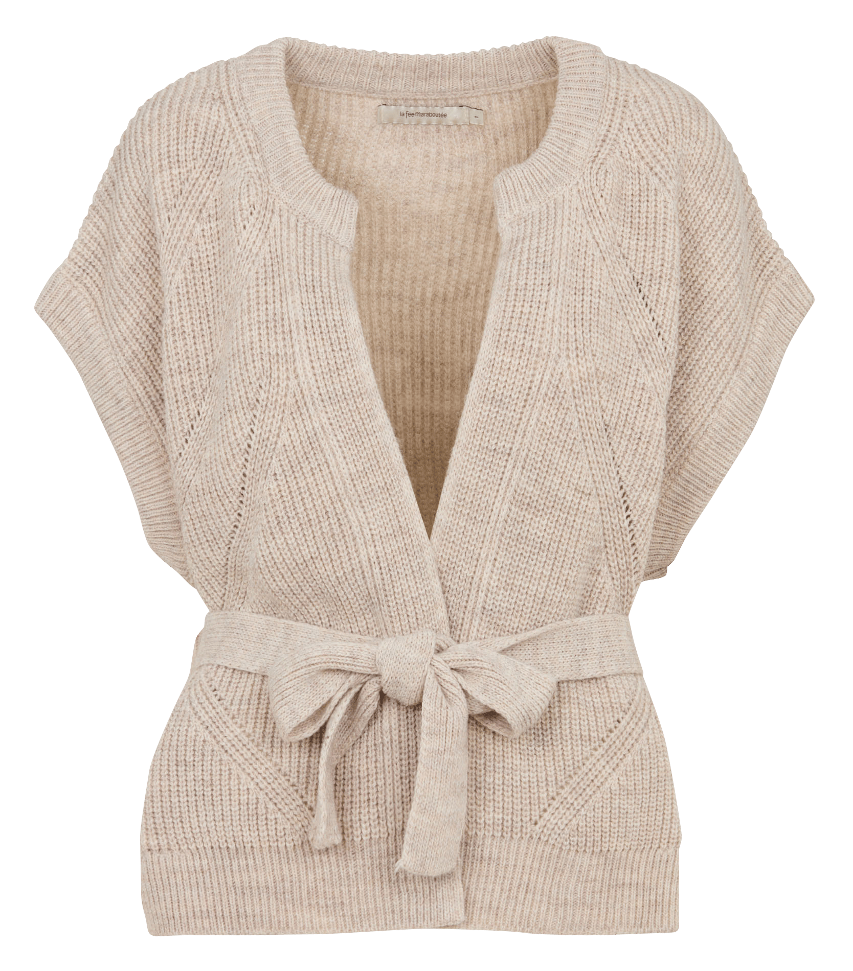 Ruimvallend mouwloos vest in parelboordsteek LA FEE MARABOUTEE Beige