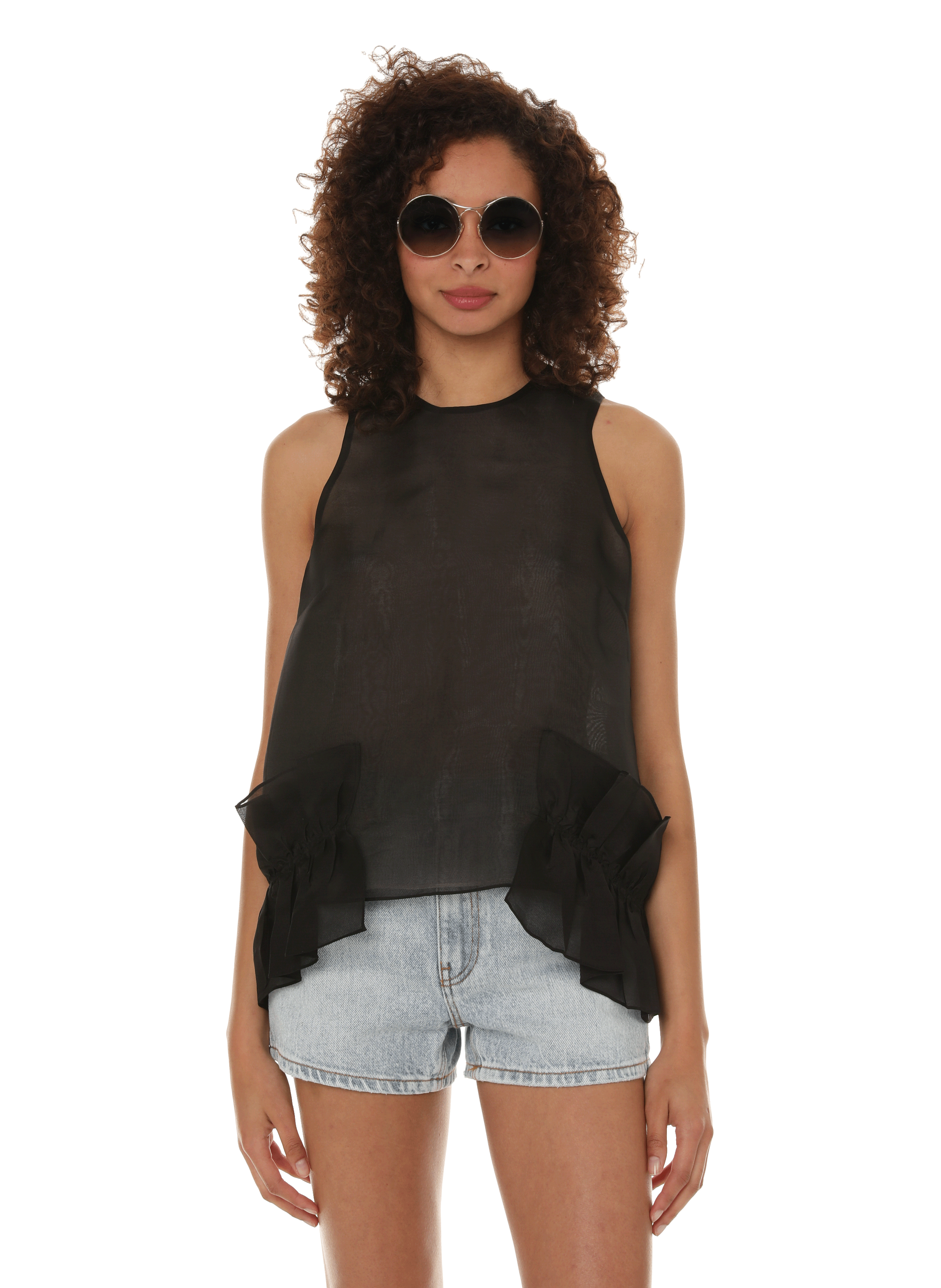 BITE STUDIOS Top à volants en soie Noir