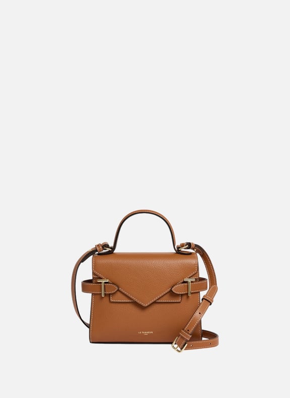 Petit sac à main double rabat emilie en cuir grainé Marron by LE TANNEUR LE TANNEUR Petit sac à main double rabat emilie en cuir grainé Marron