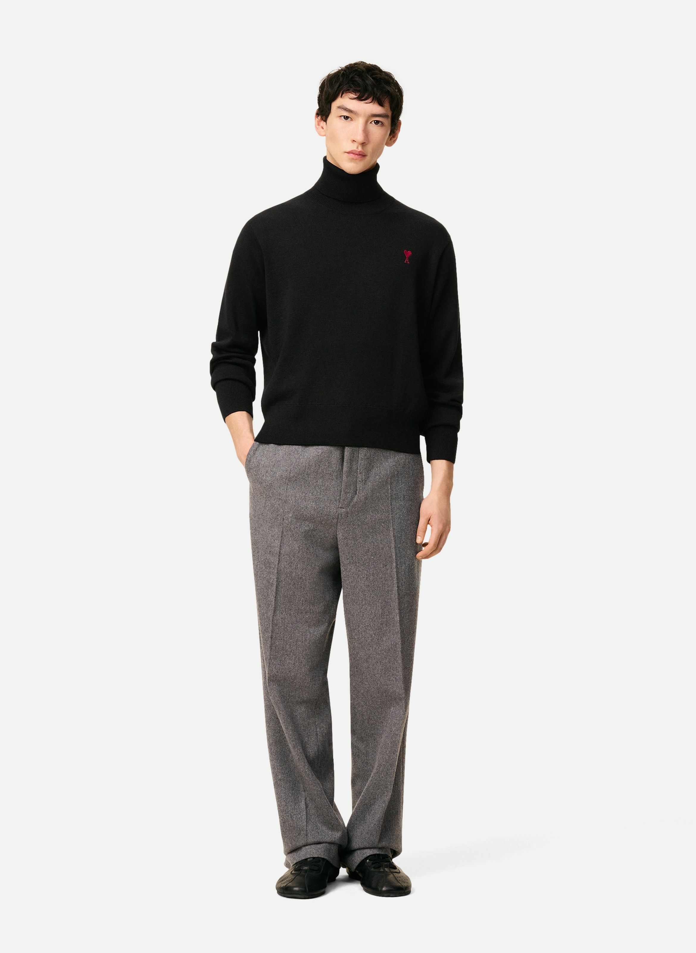 Pull col roulé ami de coeur en laine AMI PARIS Noir