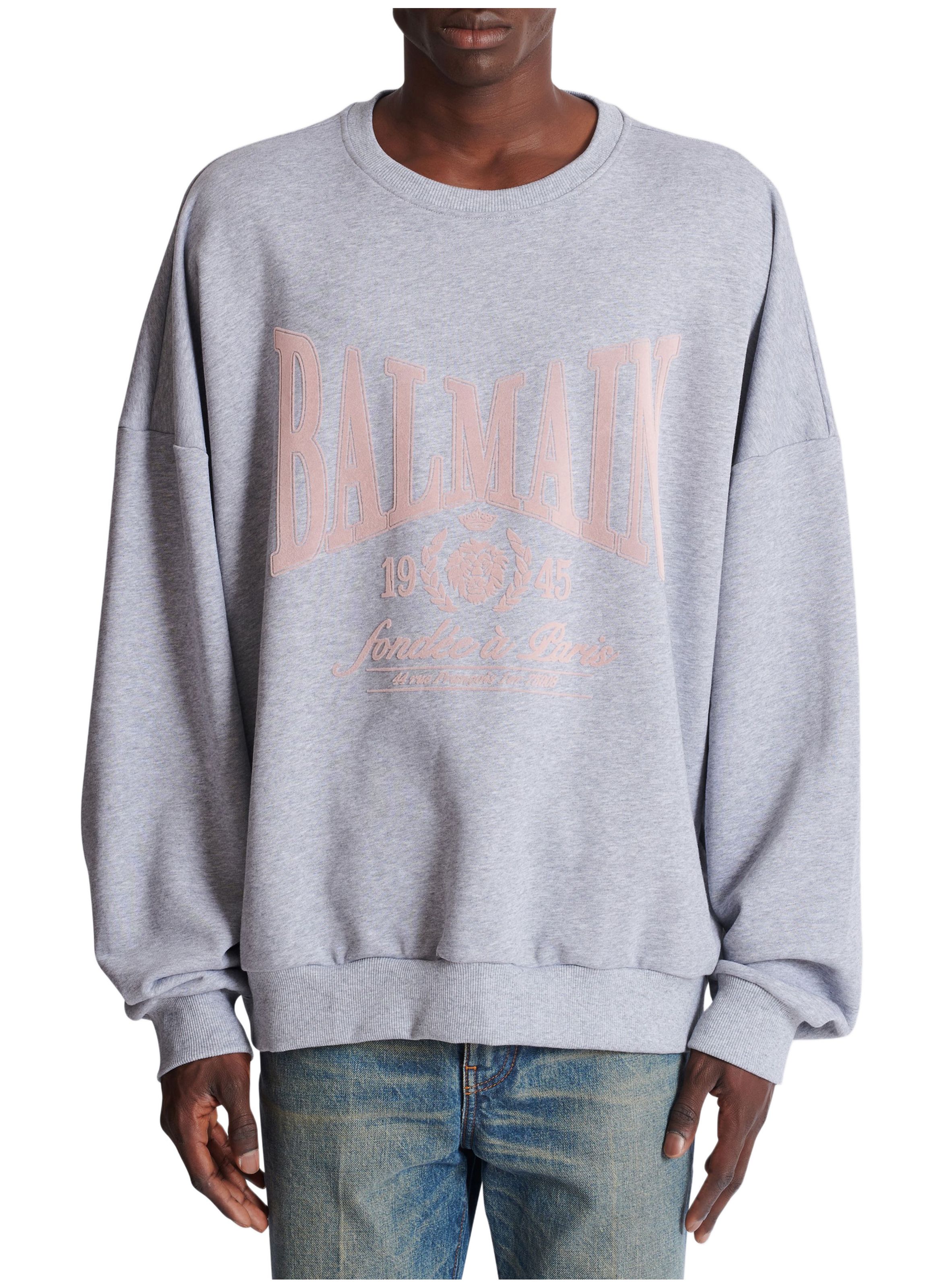 Sweatshirt en coton à imprimé BALMAIN Gris